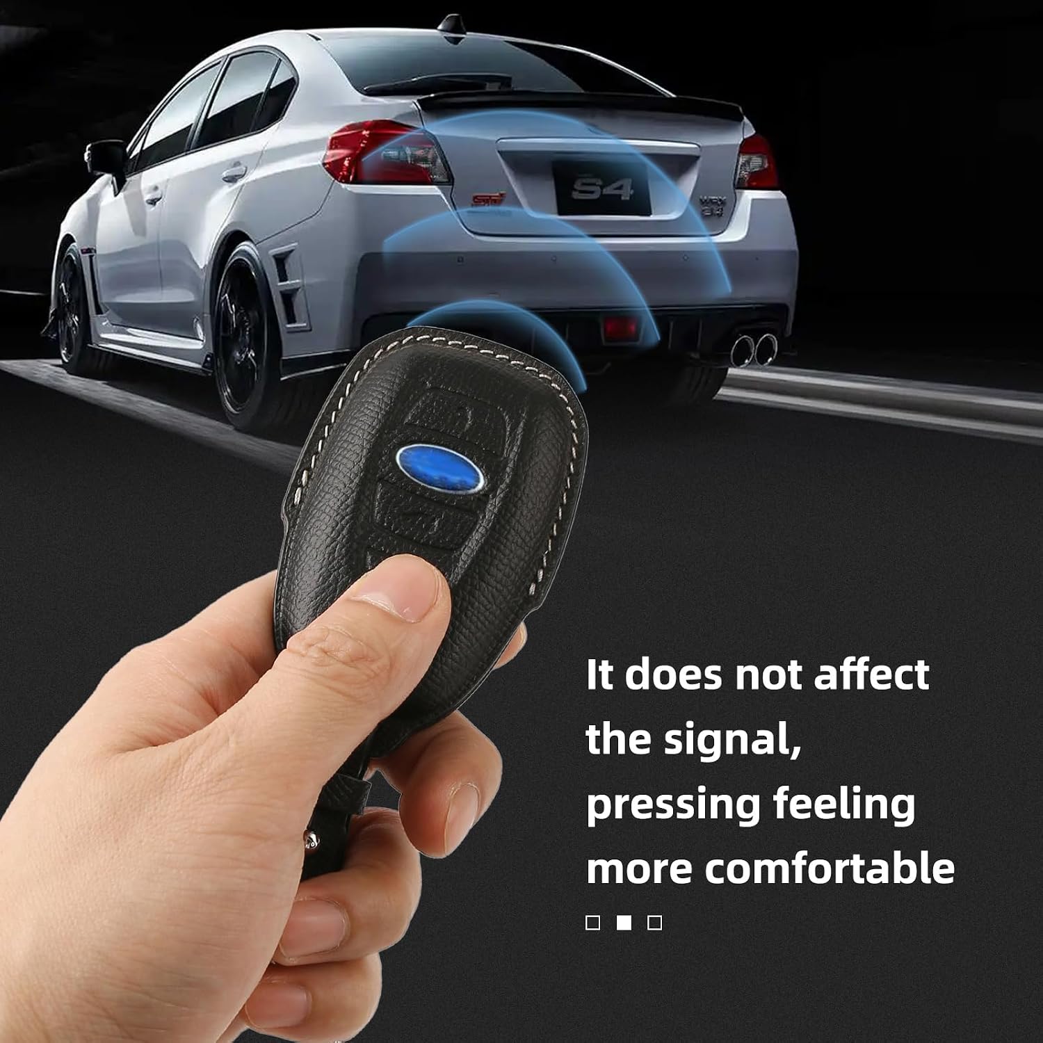 Leather Key Fob Cover with Keychain, Compatible with Subaru WRX, BRZ, XV, Outback, Ascent, Forester, Legacy,Impreza Key (Black)