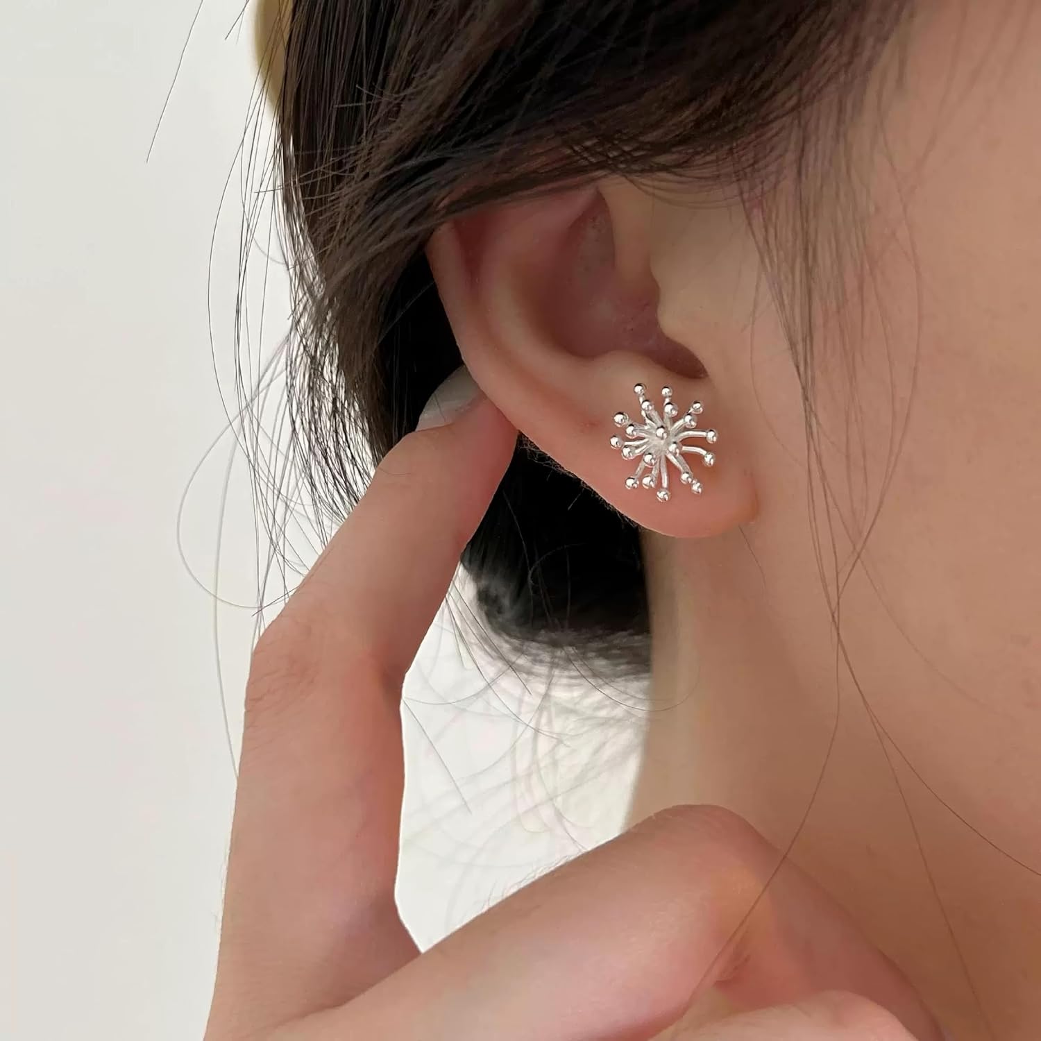 Stud Earrings for Women Abstract Flower 925 Sterling Silver Statement Piercing Ear Rings Nickel Free Trendy Unique - Image 2