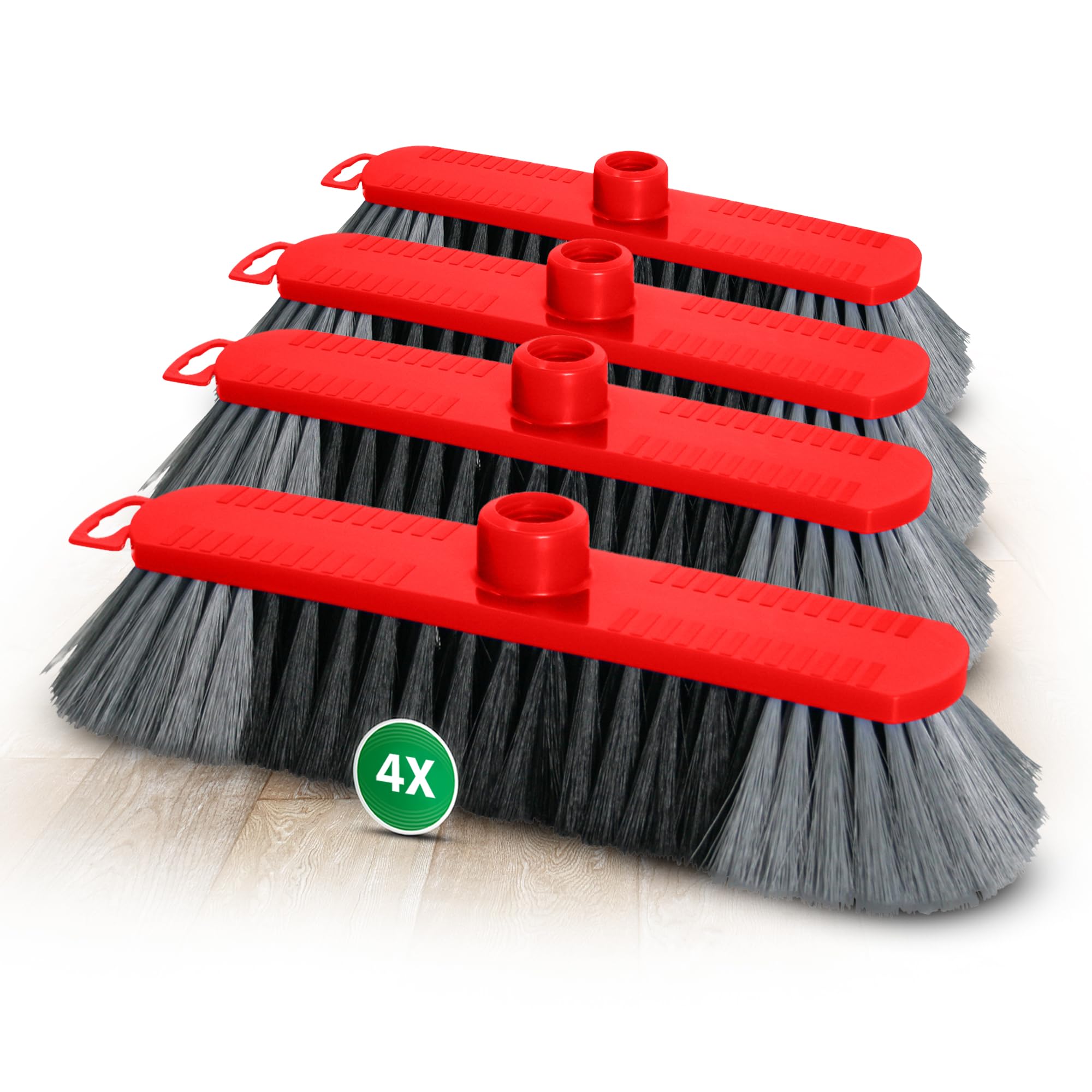 Novaliv Magic Broom - Set di 4 scope da interni, 30 cm, con setole sintetiche, colore rosso, senza manico, solo testa della scopa, adatta per manico della scopa da 22 mm, per ragnatele, scopa da