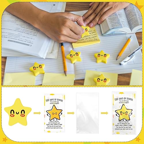 Vista 6 de Yeaqee 100 juegos de regalos de 100 días de escuela para estudiantes, borradores de 100 días a granel, borradores de estrellas y tarjetas