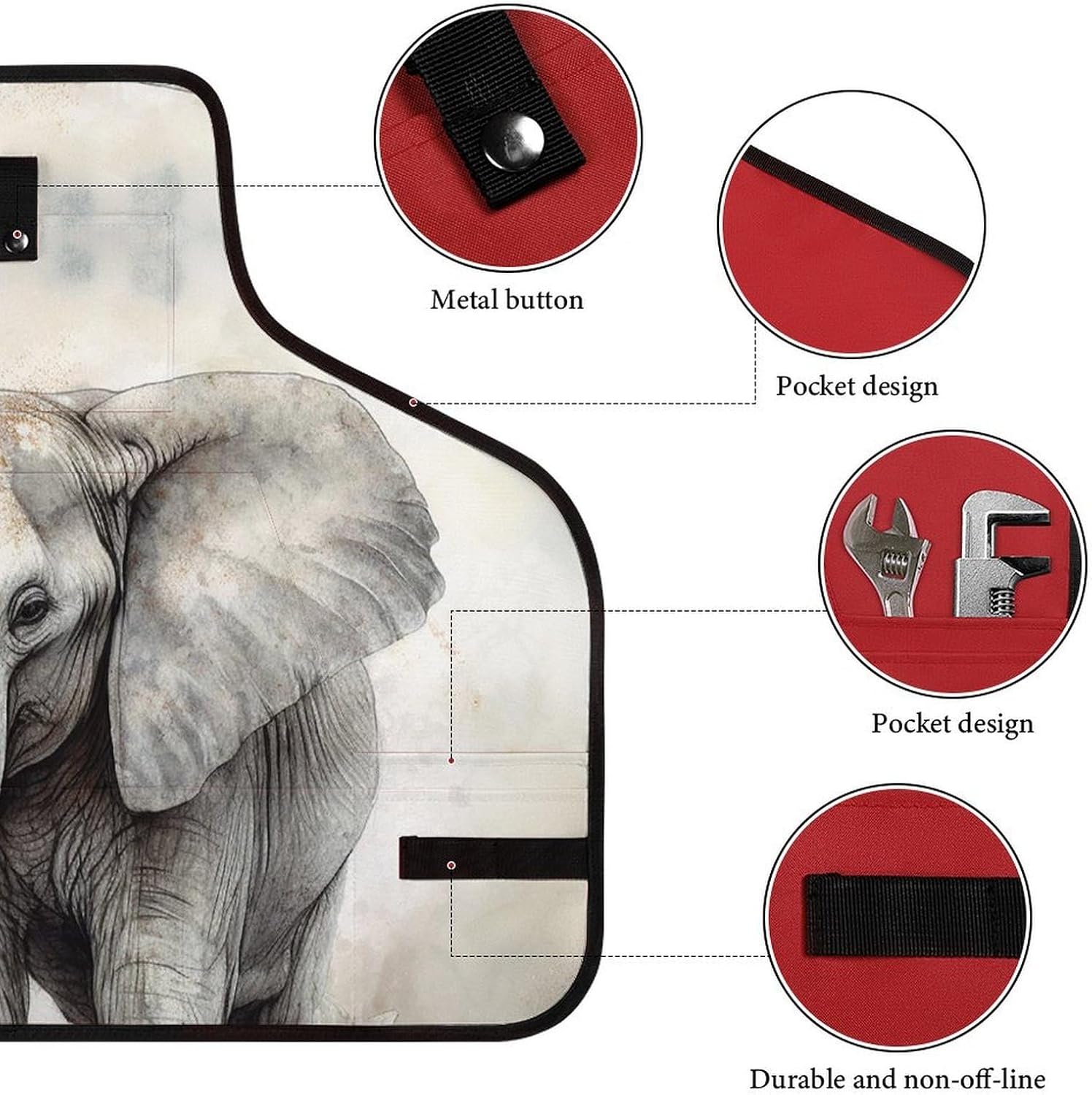 Animals Cute Elephant Work Apron with Pockets, Adjustable Tool Bag for Women, Welder Aprons for Men, Workshop Apron, Tool Storage Bags for Woodworker, Blacksmith, 28.5" X 23.6" image 3