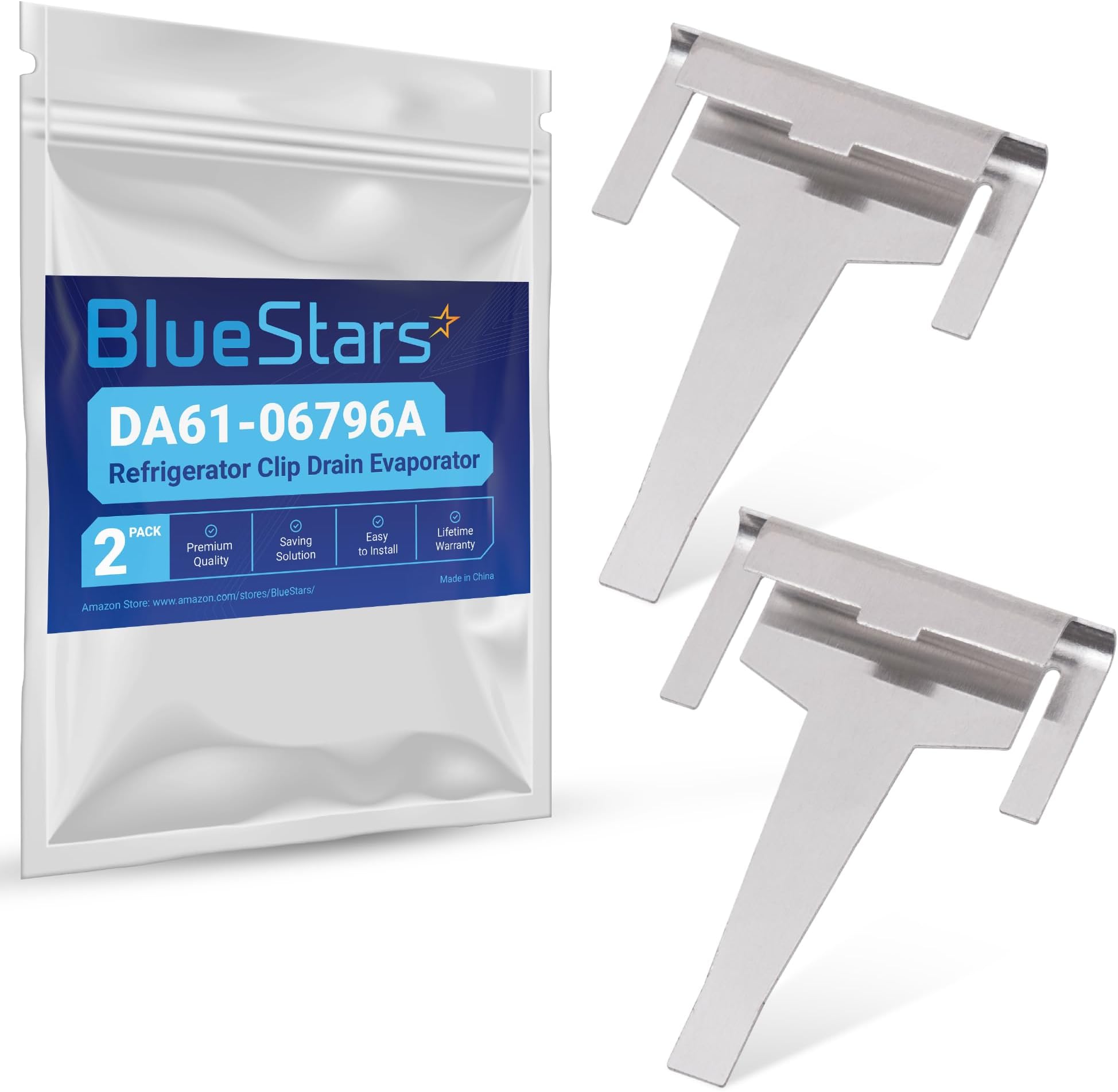 BlueStars DA61-06796A Refrigerator Clip Drain Evaporator - Solve The Ice Buildup Problem - Compatible with Samsung Refrigerators - Replaces DA61-06796A AP5579885 PS4145120 2683162 - Pack of 2