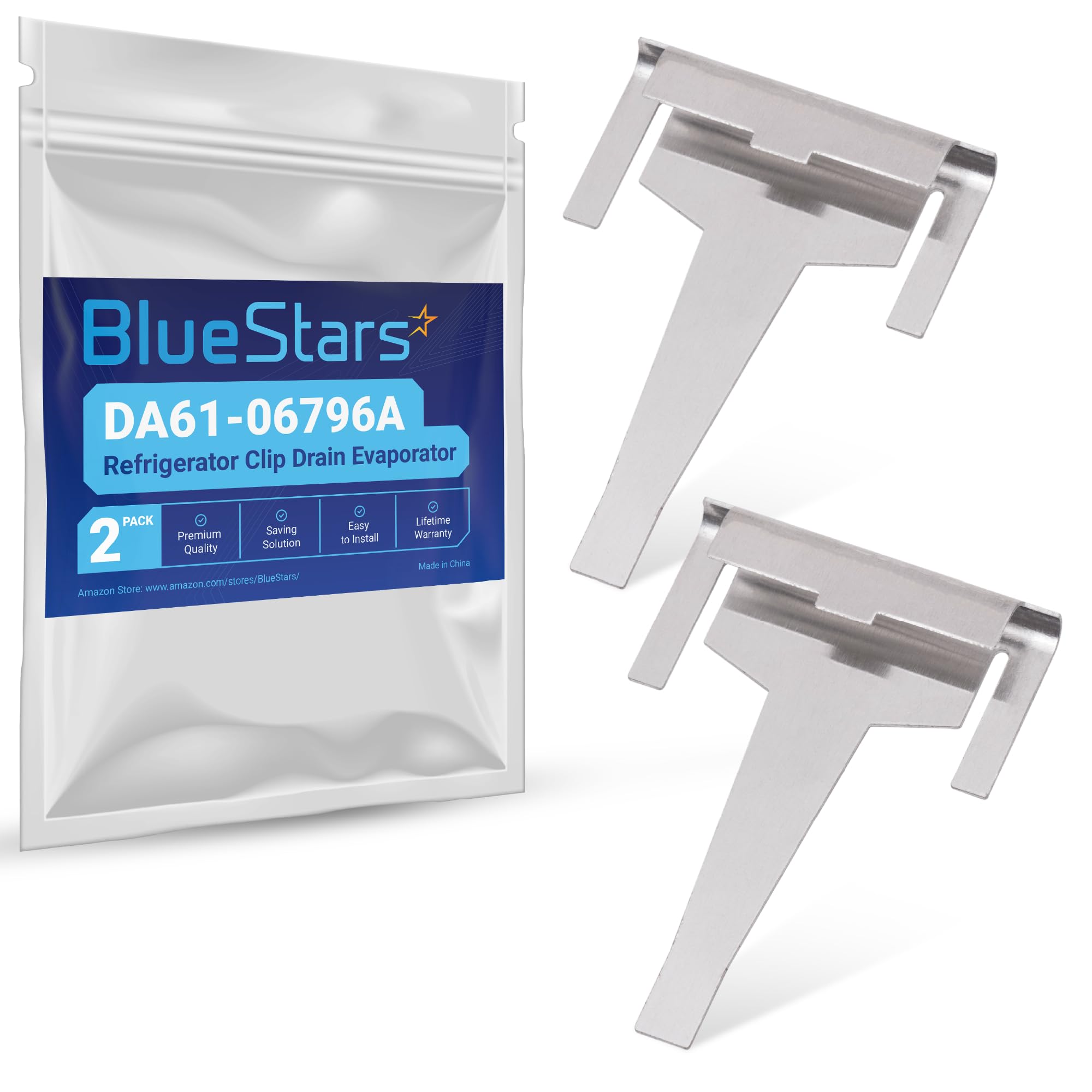 BlueStars DA61-06796A Refrigerator Clip Drain Evaporator - Solve The Ice Buildup Problem - Compatible with Samsung Refrigerators - Replaces DA61-06796A AP5579885 PS4145120 2683162 - Pack of 2