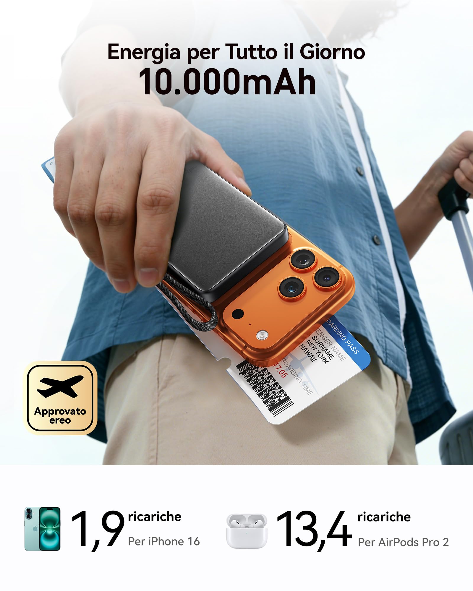INIU Sottilissimo 10000mAh Power Bank per MagSafe, Certificata Qi2 Originale Ricarica Rapida Wireless, 45W con Cavo USB C & Supporto, Batteria Magnetica Conforme Alle Norme TSA, per Serie iPhone 17-12