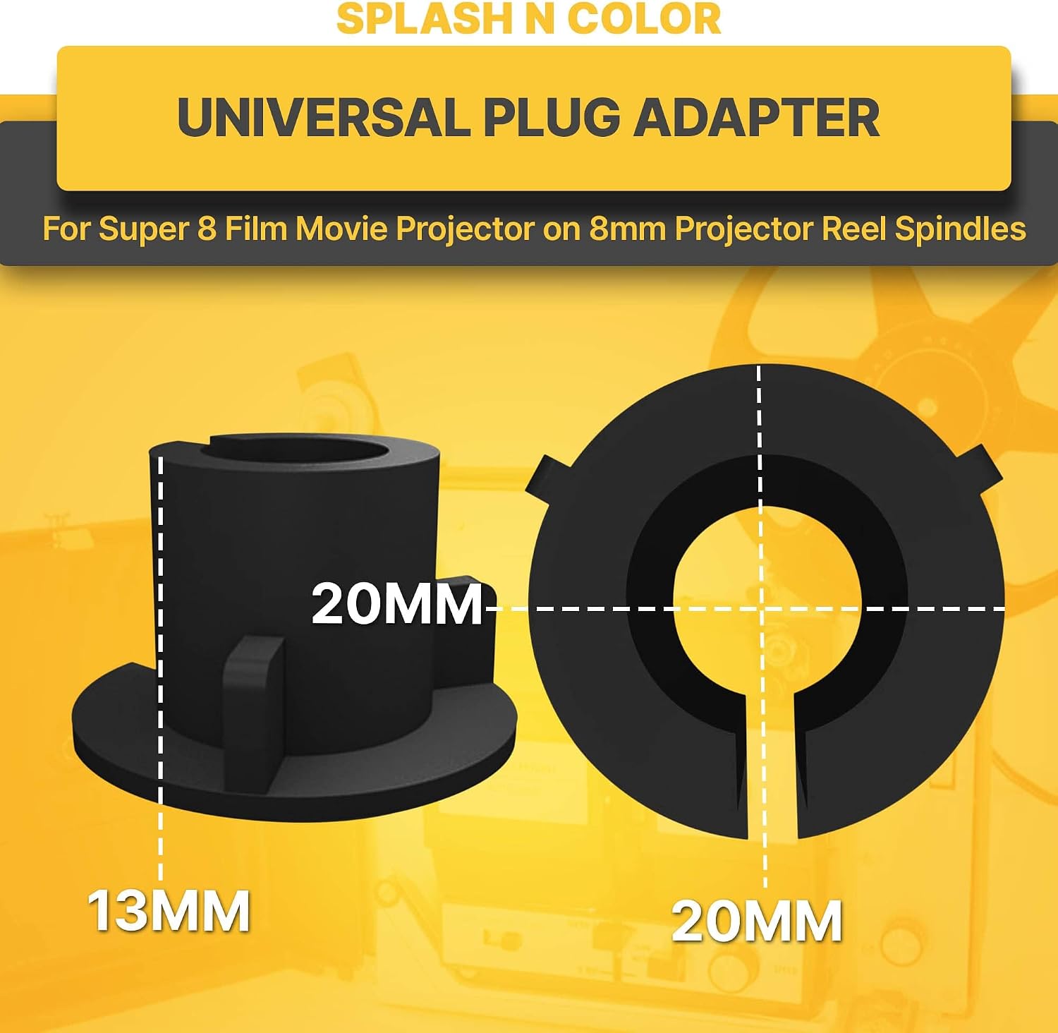 SplashNColor Universal Super-8 Movie Projector Film Reel Adapter, Smooth Playback, for Vintage Film Enthusiast, Easy Setup for Various Projector Models, 8-Pack Black