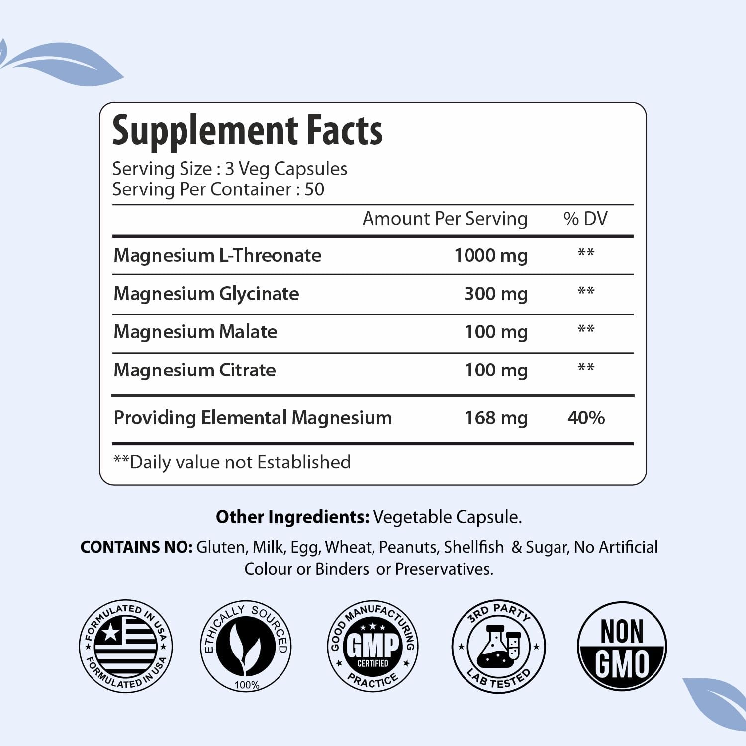 Magnesium L-Threonate, Citrate, Malate & Glycinate, 150 Chelated Pills, High Absorption Magnesium Supplement for Women and Men, Extra Strength Complex Capsules, Non-GMO & Gluten Free - Image 2