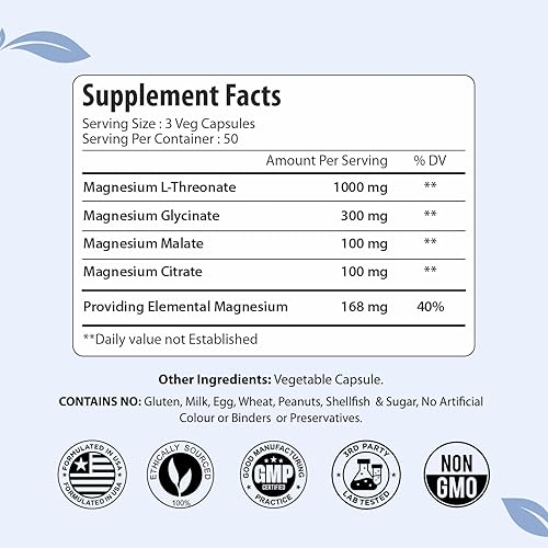 Miniatura 2 de L-treonato de magnesio, citrato, malato y glicinato, 150 pastillas quelatadas, suplemento de magnesio de alta absorción para mujeres y hombres,