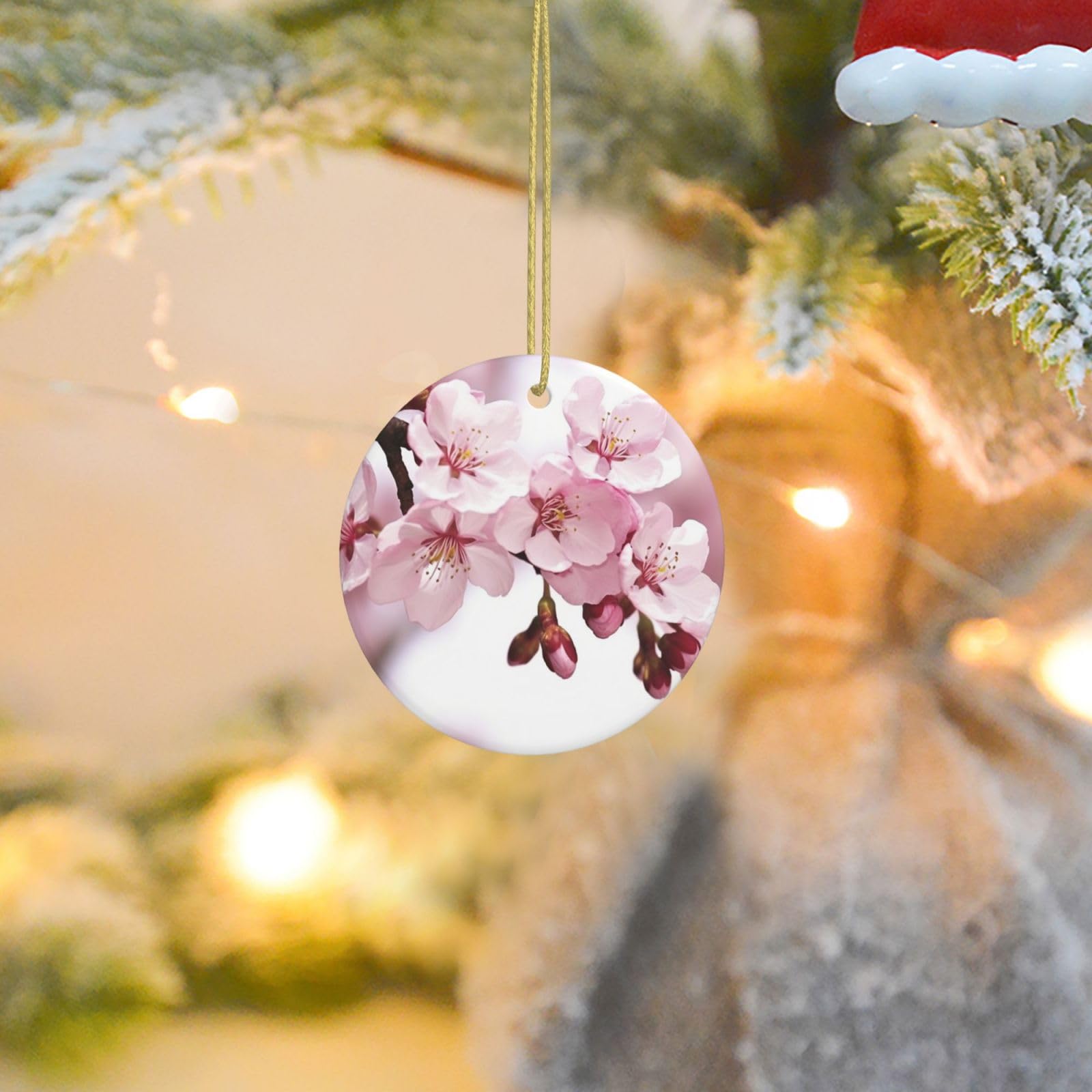 2025 Christmas Tree Decoration Hanging Round Ornament Cherry Blossom Ceramic Ornaments Christmas Tree Decorations Round Pendants for Xmas Tree Winter New Year Party Supplies