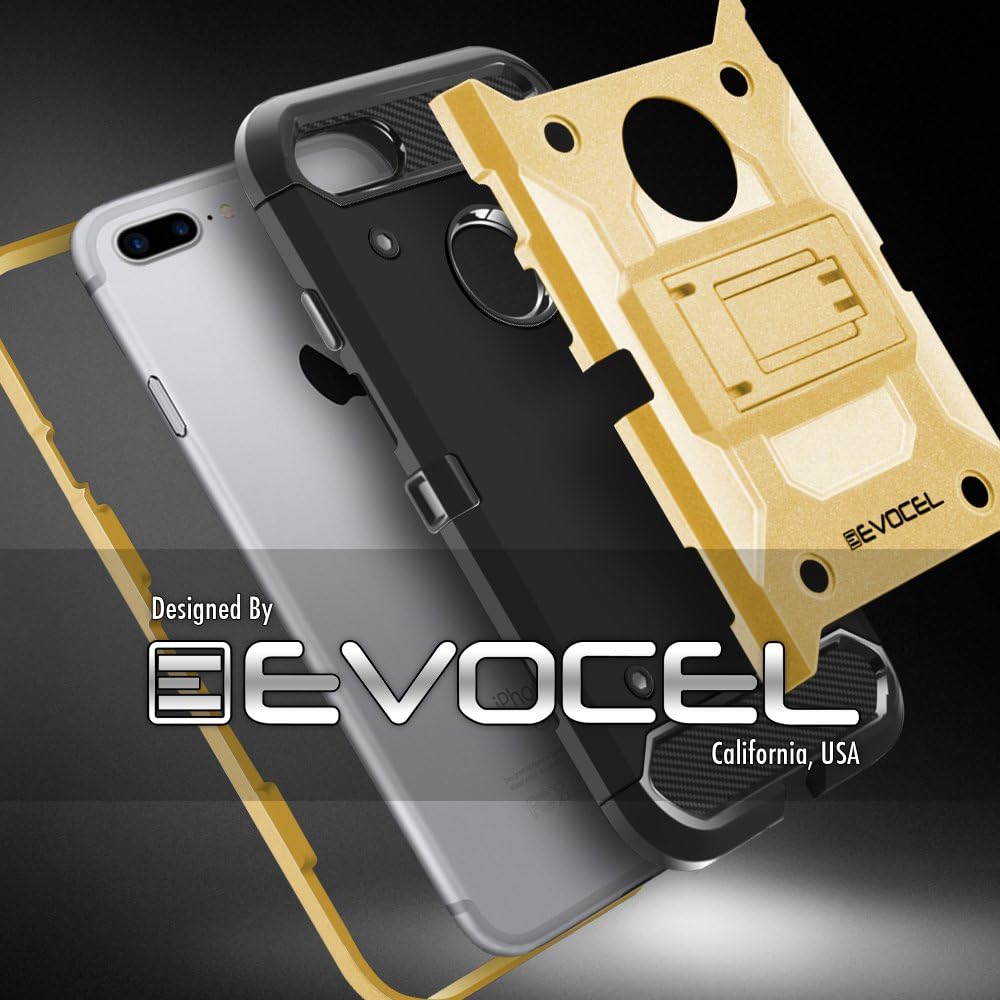 iPhone 7 Plus/iPhone 6 Plus Case, Evocel [Trio Pro Series] Textured Body, Multiple Layers, & Kickstand for iPhone 7 Plus/iPhone 6 Plus/iPhone 6s Plus (5.5"), Gold Medal