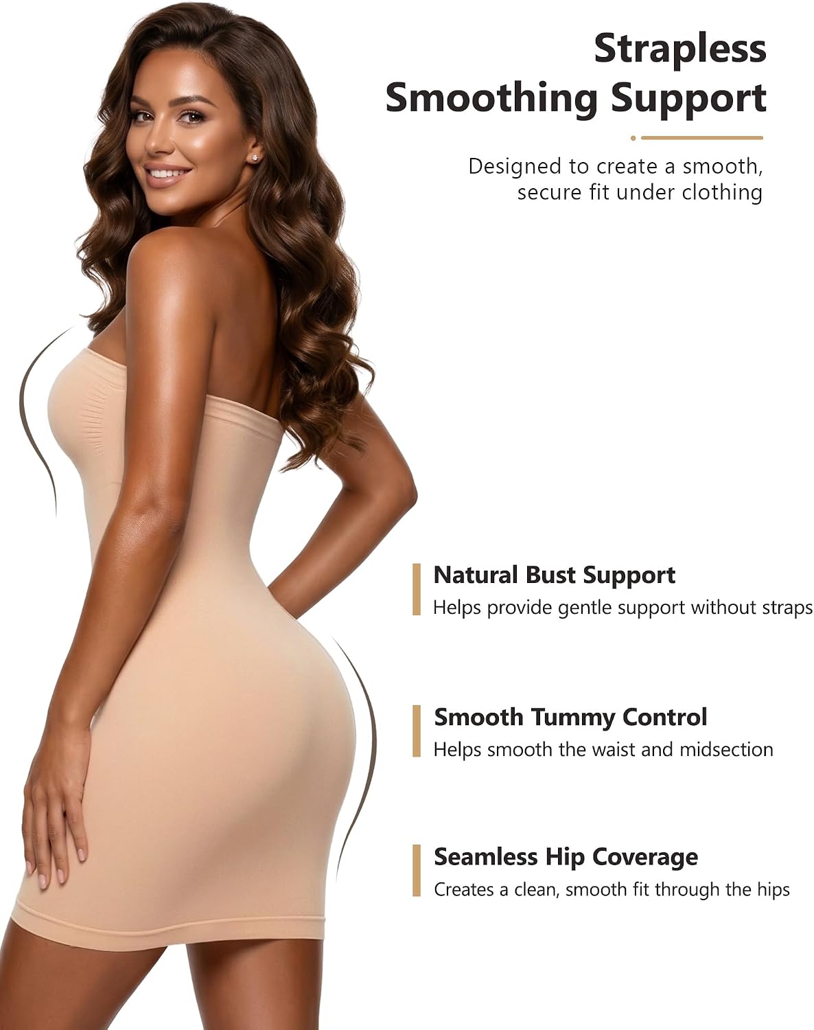 Strapless Shapewear Dress for Women, Tummy Control Body Shaper Slip, Seamless Invisible Under Dress