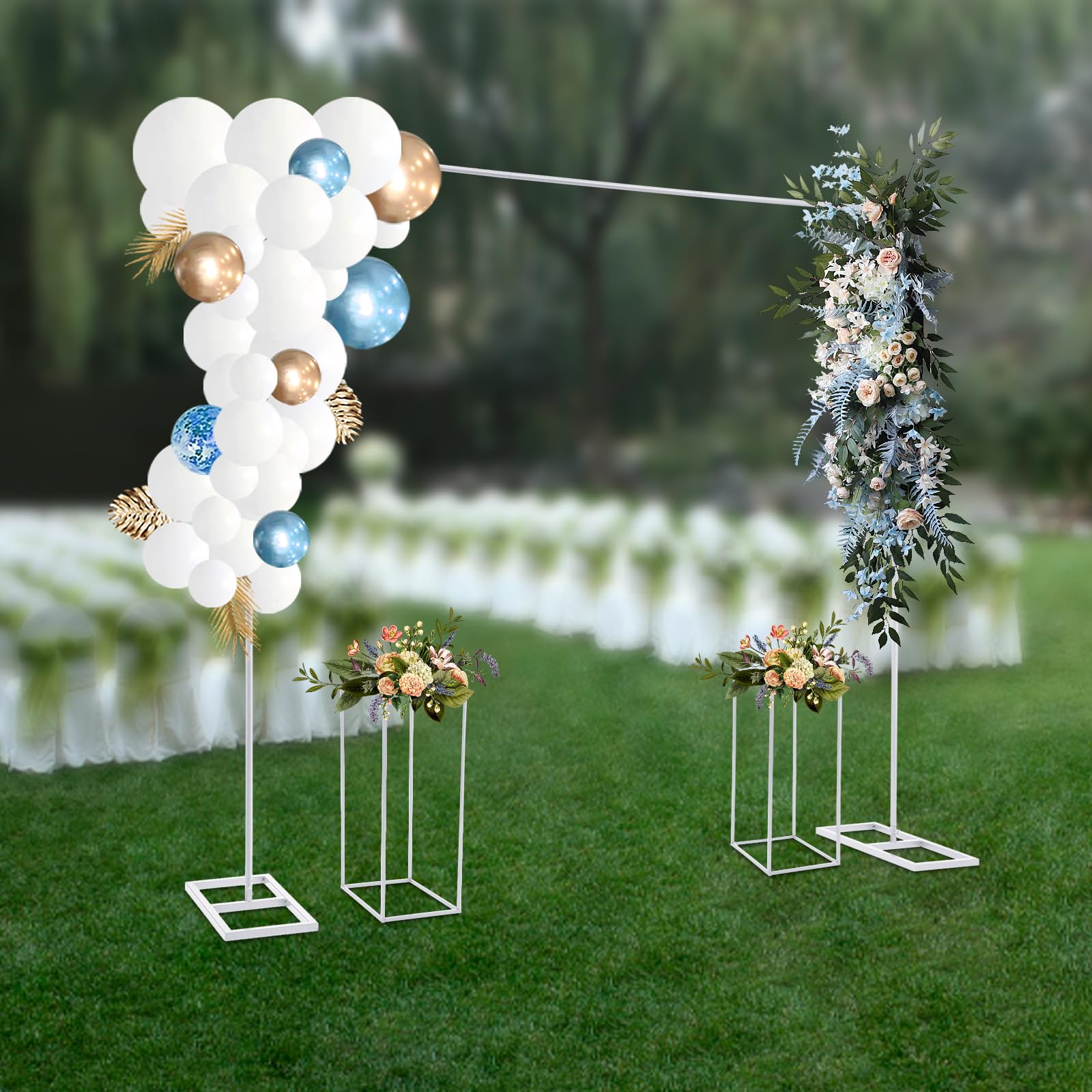 Arche de mariage de 2 x 2 m avec 2 supports de fleurs, support de fond en métal blanc pour fêtes et photos | Kit complet avec support, portable et facile à monter | pour mariage, anniversaire, fête