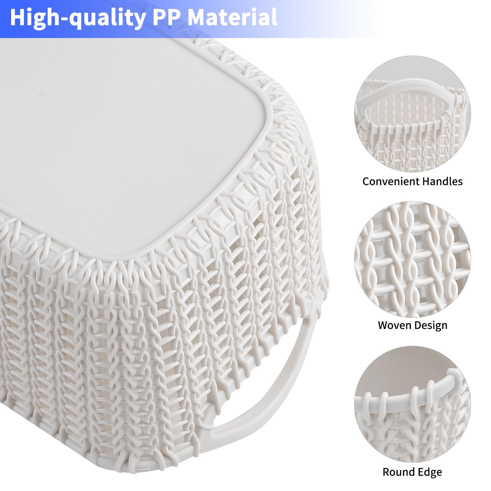 Set 6 Cestini Portaoggetti In Plastica Intrecciata Con Coperchio - Organizer Per Bagno, Ufficio, Armadio, Nero - 2