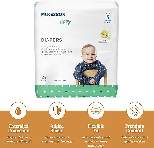 Miniatura 5 de McKesson Pañales para bebé, talla 5 (más de 27 libras), 27 unidades, 1 paquete