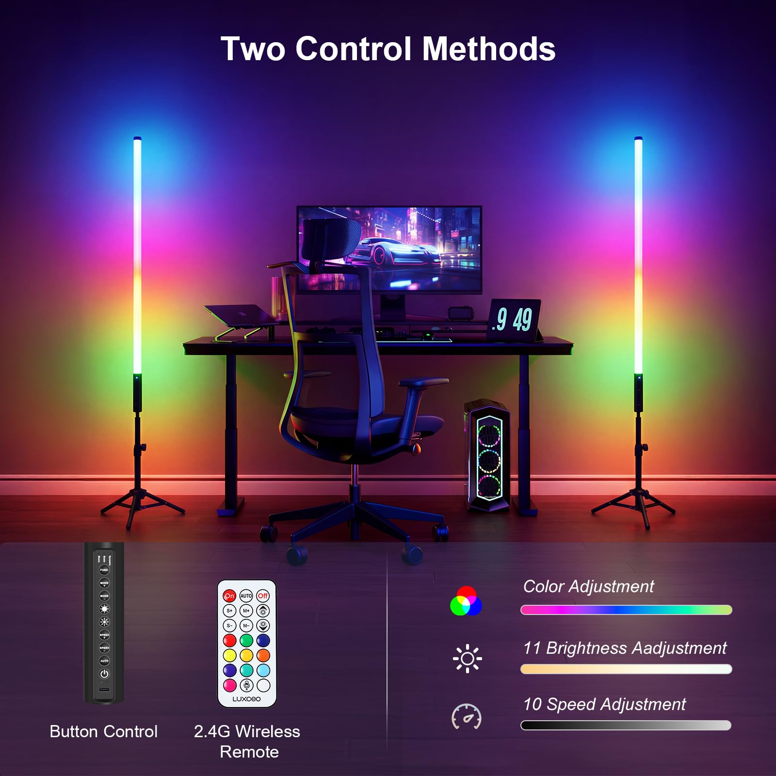 Lampe vidéo LED Portable, bâton Lumineux de Photographie LUXCEO Mood1, intensité Variable et mémoire, Batterie intégrée 2000 mAh, Lampe Photo RVB pour Youtube, TikTok, Jeu en Streaming (85 cm)