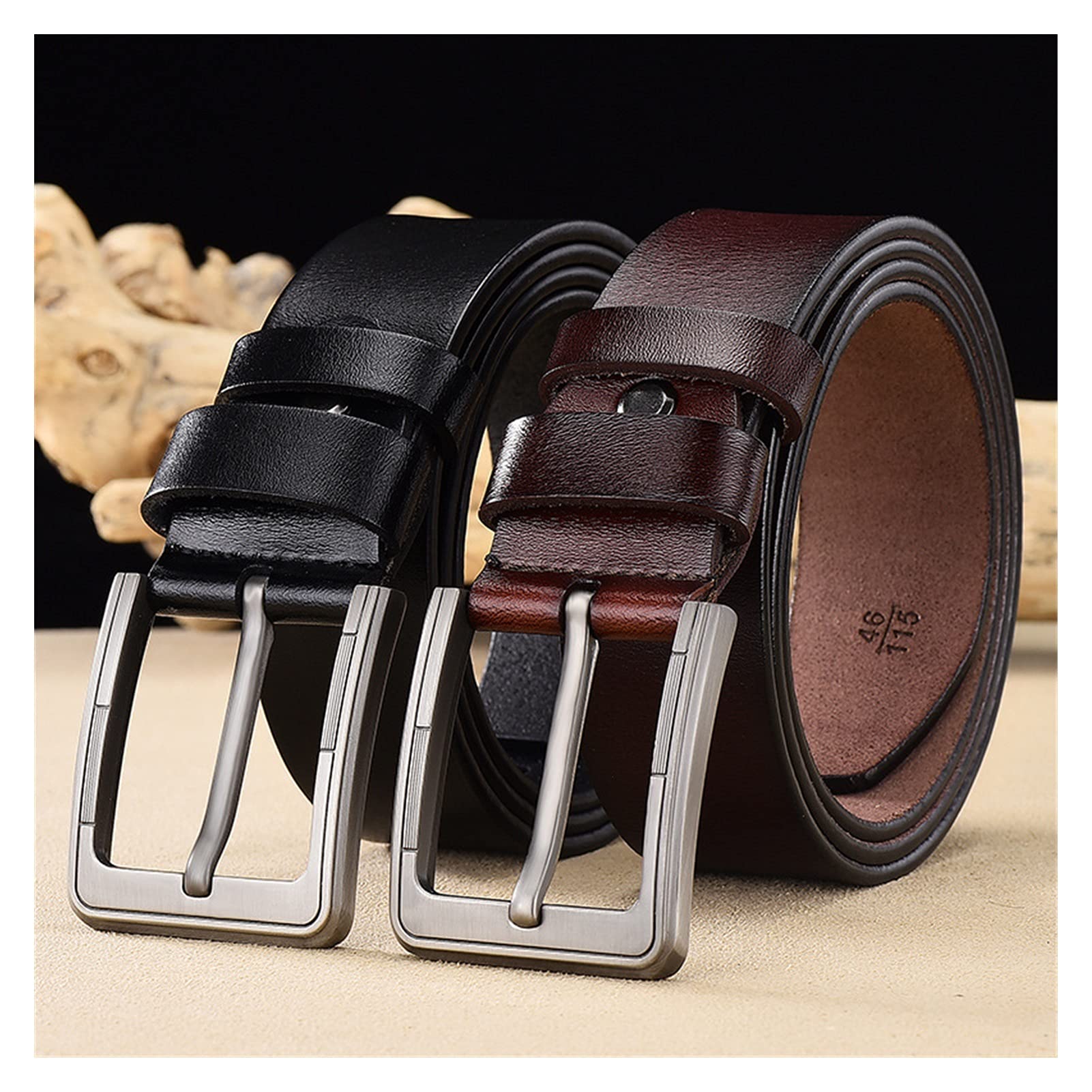 Cinture da Uomo, Uomini Genuine Cintura in Pelle Cinture da Uomo Cowskin Strap Jeans Maschili for Uomo Cowboy (Color : Coffee, Size : Length 110cm)