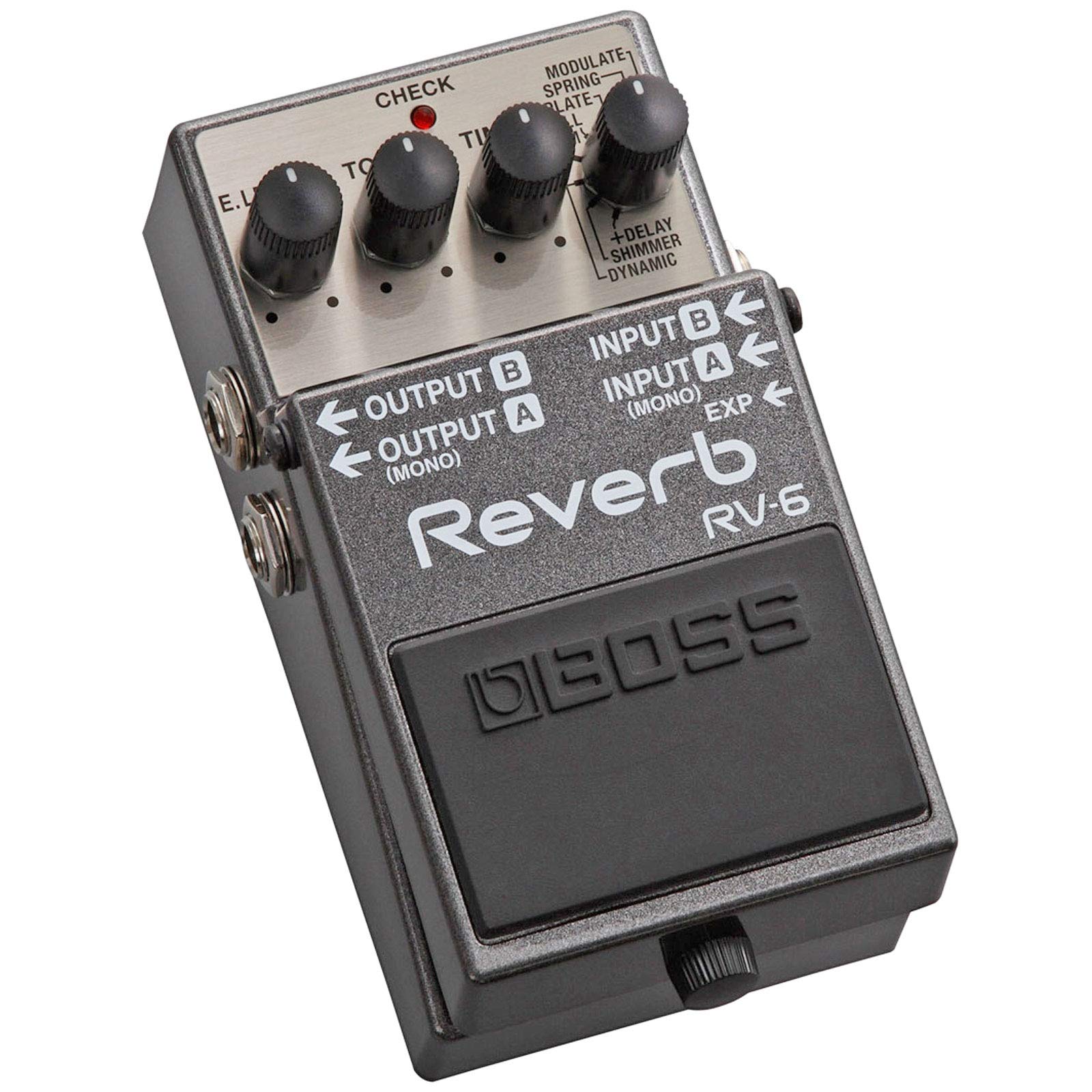 Boss RV-6 Reverb Pedal Studio Hall + alimentatore di rete Keepdrum 9 V