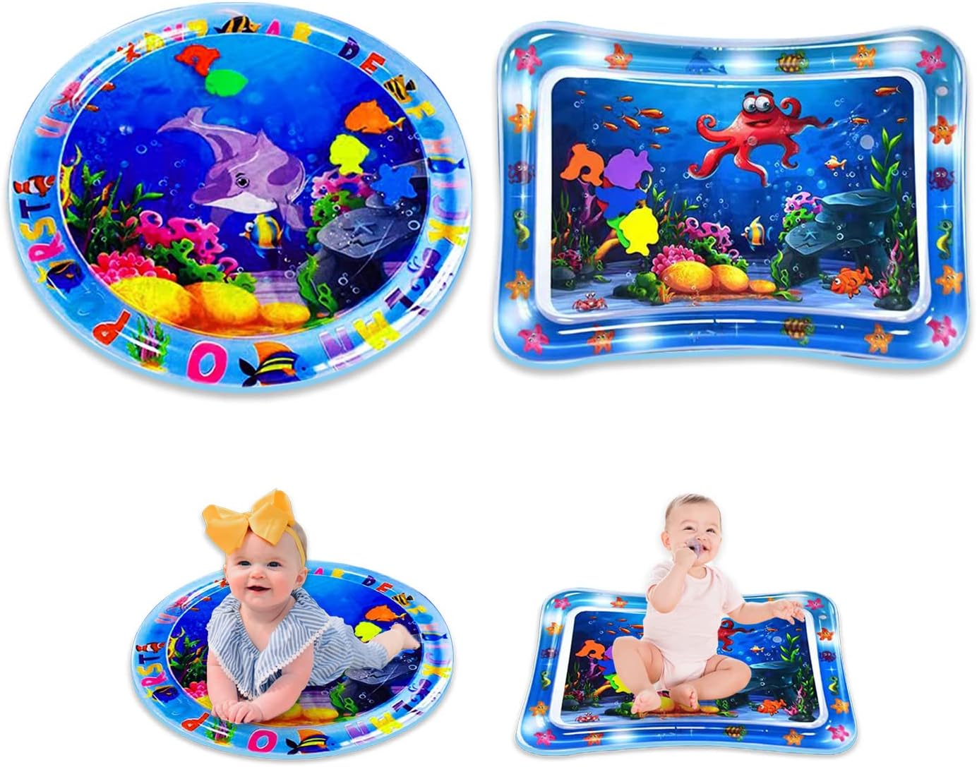 2 Pcs Inflatable Tummy Time Water Mat for Baby Gift for 36 Months, Baby Water Mat Early