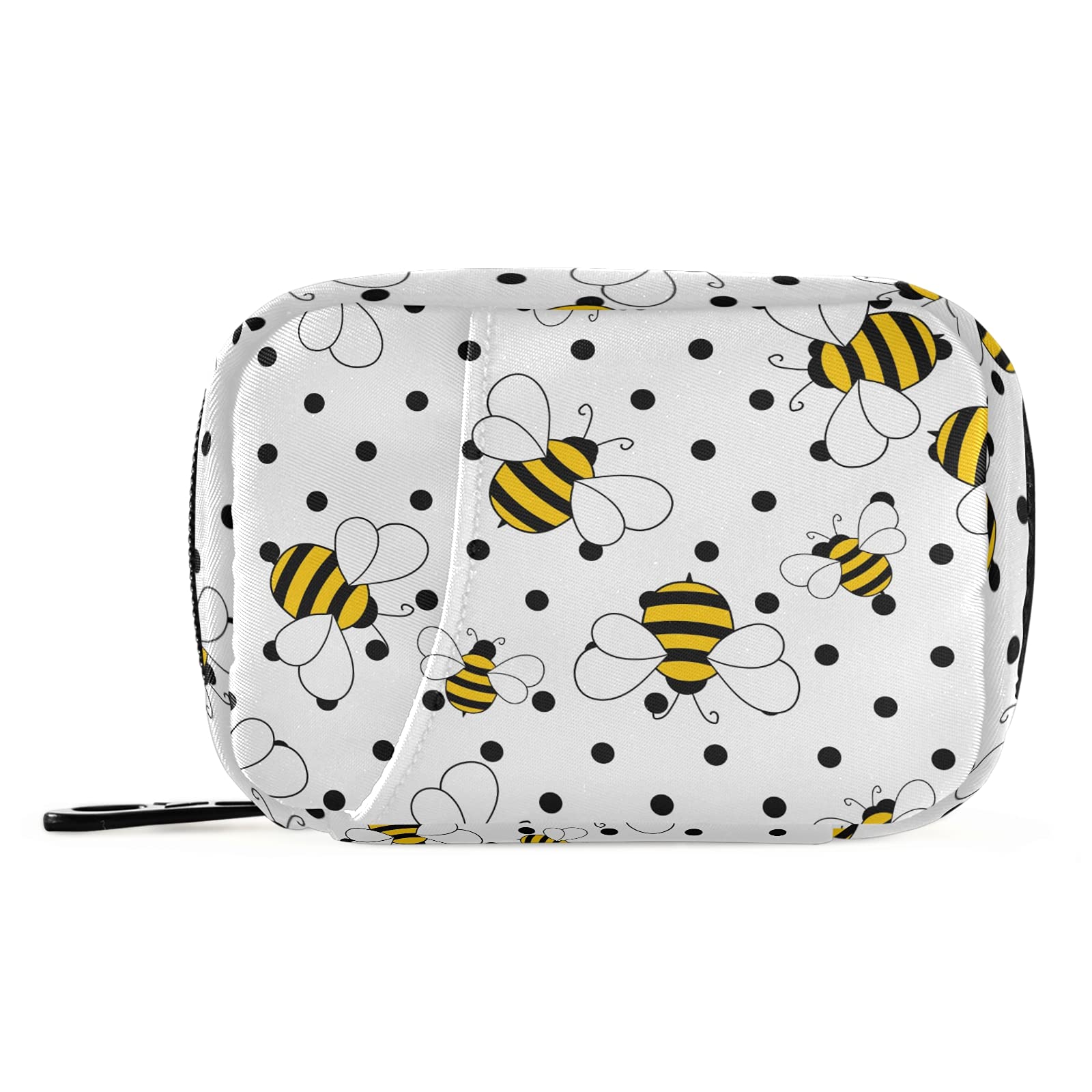 Naanle Bees on Polka Dots Pill Box 7 Day Pill Case Travel Pill Organizer Bag with Zipper Portable Weekly Case Compact Size for Vitamin Supplement Holder
