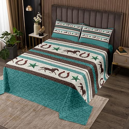 Feelyou Western Horseshoe Bedspread Kids Retro Cowboy Style Coverlet Set for Wom