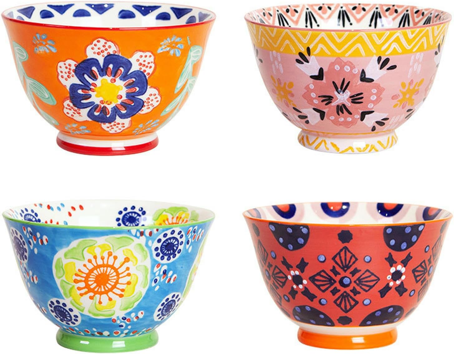 Ceramic hand-painted creative rice bowl household exquisite high temperature resistance-yellow orange flowers on blue background