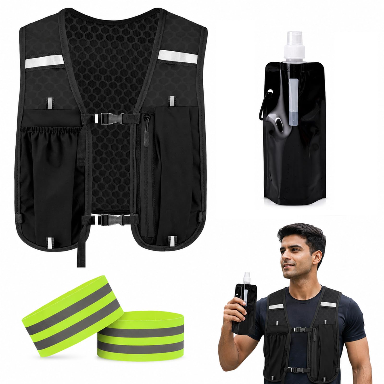 4PCS Running Vest for Men, Running Belt with 480ml Water Bladder Quick Dry Mesh Adjustable Belt, Hydration Bag for Bike Riders Lightweight with Storage for Outdoor Activities-picture-30