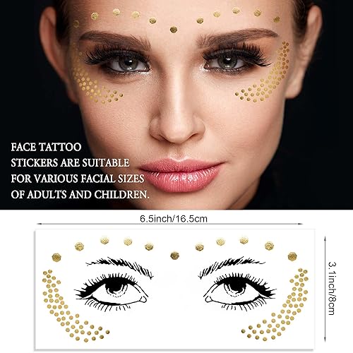 Miniatura 2 de 1 hoja de pecas cara metálica tatuaje adhesivo  ojo dorado purpurina temporal transferencia de agua tatuaje maquillaje profesional bailarina