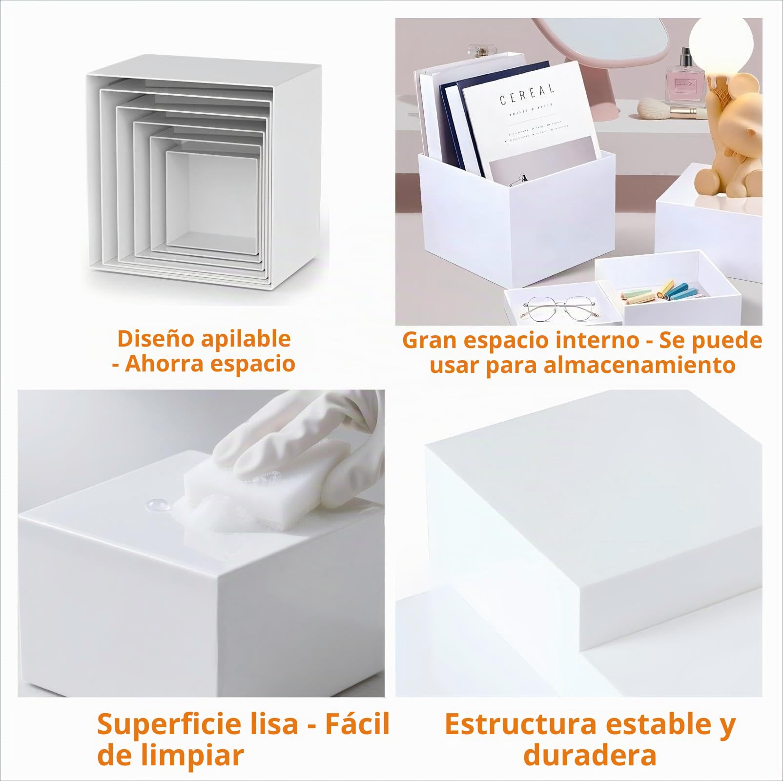 6Pc Soporte Exhibición Buffet Pastelería Decorativos 3/4/5/6/7/8in, Accesorios Estantes Rosquilla Blanco, Cajas Cubo Mesa Dulce, Elevadores Alimentos Postres Acrílico para Bodas/Fiestas/Eventos/Dulces