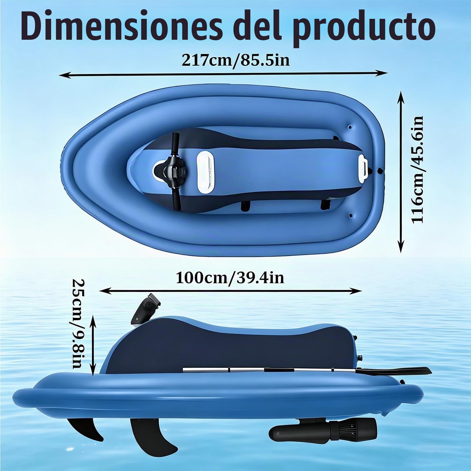 Scooter Acuático Eléctrico Hinchable Moto Acuática Plegable con Motor, 10 Velocidades, 3-9 Km/H | Mando a Distancia | Capacidad De Carga De 220 Kg para Adultos Y NiñOs Nothrusters