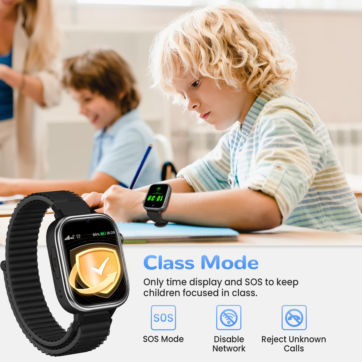 4G Montre Connectée Enfant GPS, Smartwatch Enfant avec Appel Vidéo, SOS, SMS Chat Vocal, Mode École, Podomètre, Réveil, Suivi du Sommeil, IP68, Montre Telephone pour Garçons et Filles Cadeau, Noir