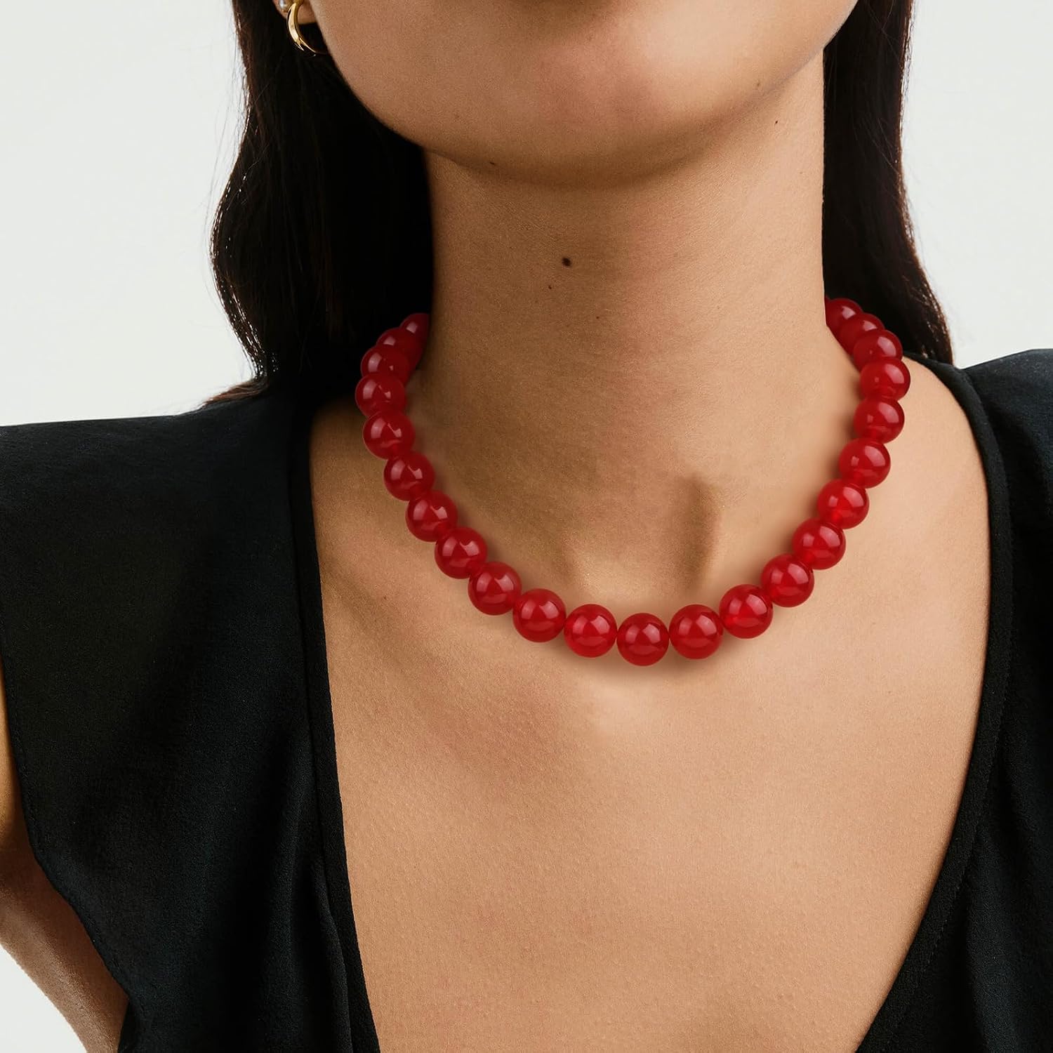 Natural Crystal Stone Beaded Choker Necklace for Women Healing Crystal Large Vintage Chunky Necklaces 14mm Stone Beads