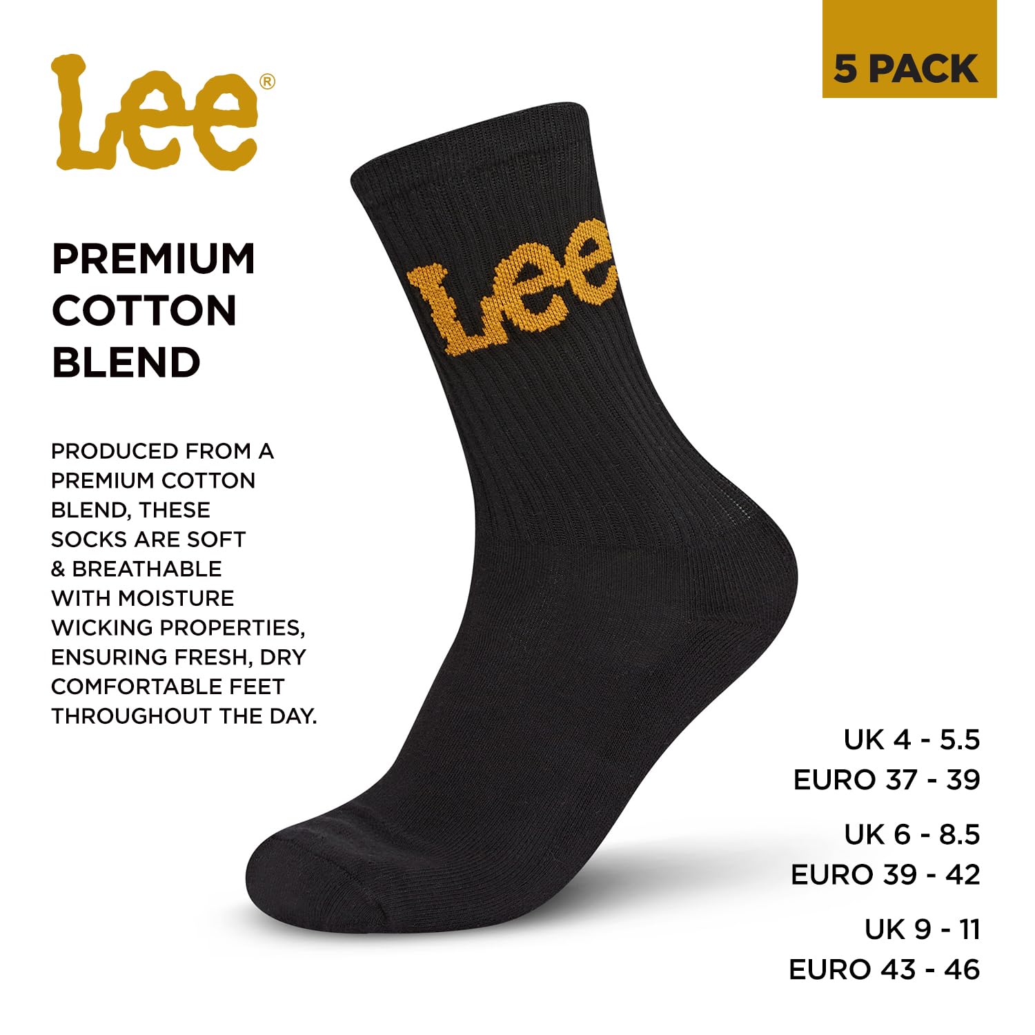 Lee Sportowe skarpety sportowe unisex Uniseks Unisex Lee Sport Socks In Black/White/Greys | Mens And Womens Wicking Breathable Casual Walking Athletic Sock
