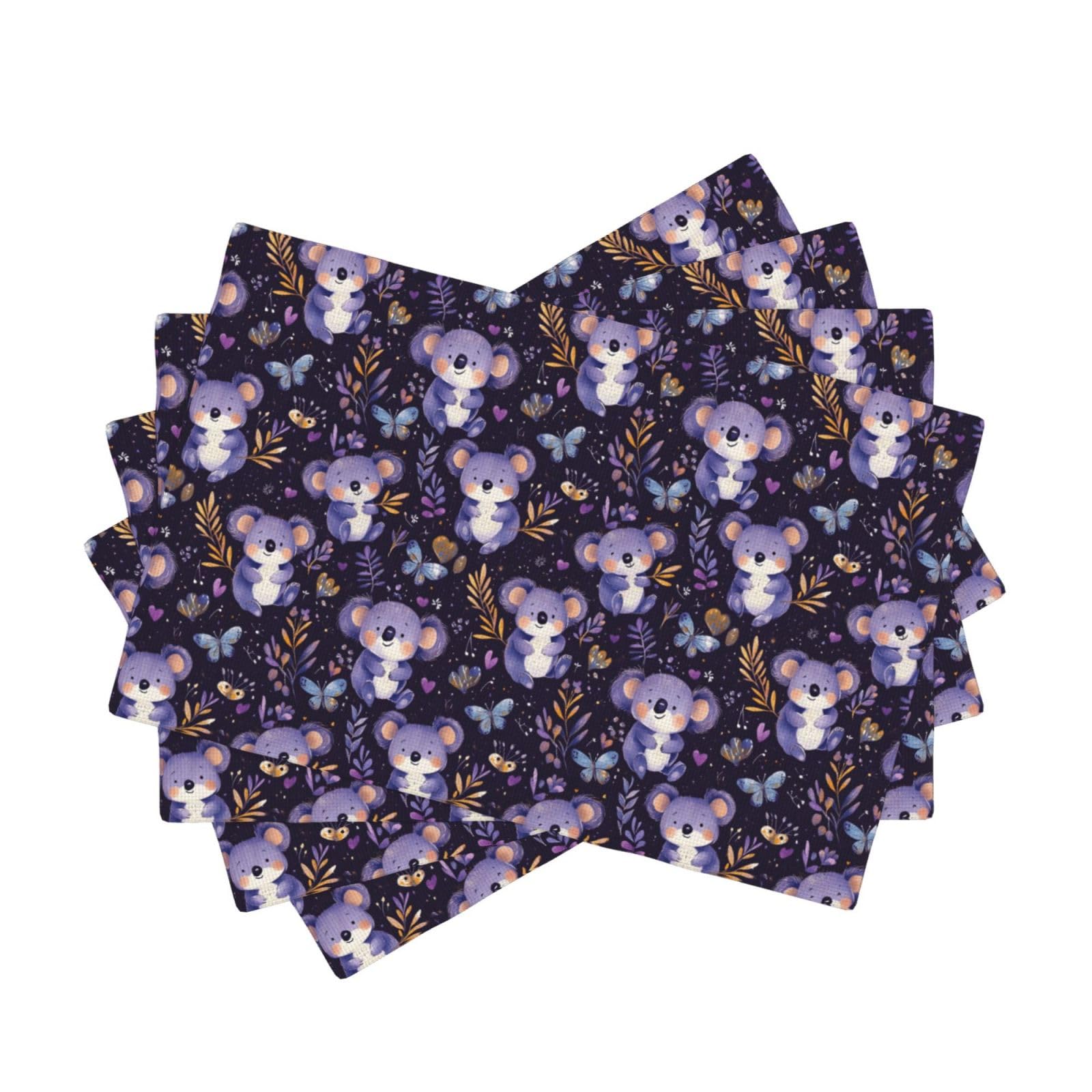 Set de table résistant à la chaleur en faux lin violet | Lot de 4 lavables décoratifs fleurs