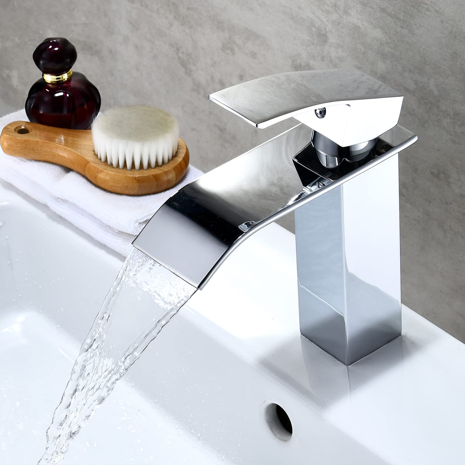 Badezimmer Waschbecken Wasserhahn Chrom - Wasserfall Einzelgriff Einloch-Montage Aus Messing