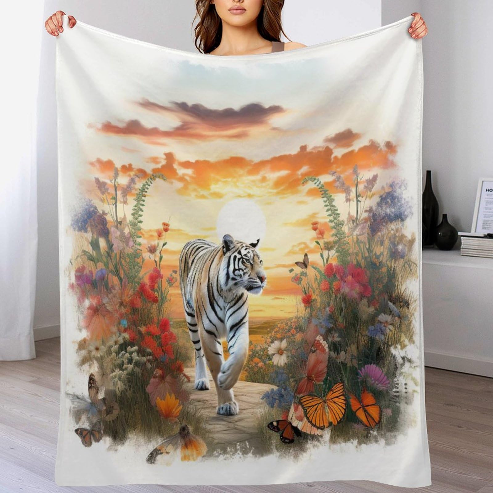 Couverture polaire tigre chaude en flannel pour soirées cocooning sur le canapé