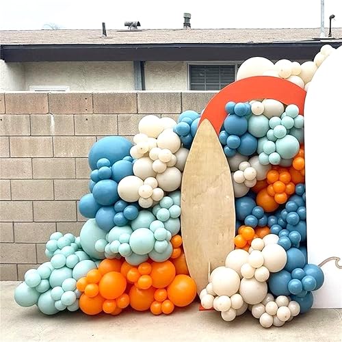 Miniatura 5 de Kit de arco de globos de color naranja, azul y plateado, kit de guirnalda de 109 globos de látex con temática espacial, color azul turquesa pizarra