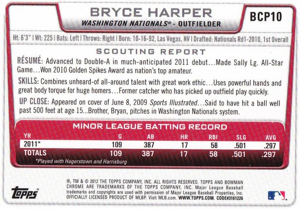 2012 Bowman CHROME Baseball Prospects Complete Mint 110 Card Set Featuring Bryce Harper, Francisco Lindor, Gerrit Cole and Xander Bogaerts PLUS