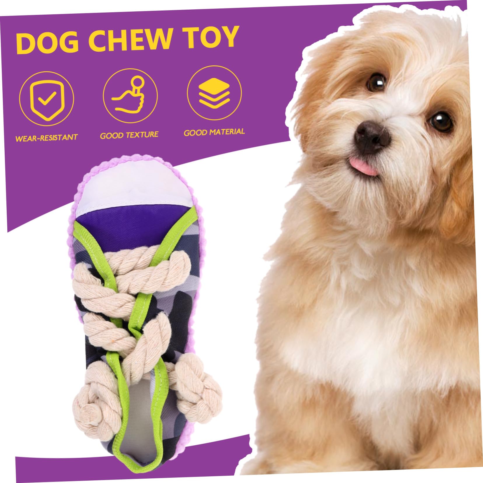 TOYANDONA Juguete para Perros Masticable Chirriante de Cuerda de Algodón, Tamaño Pequeño, Forma de Zapatilla Morada, Adecuado para Cachorros y Limpieza Dental en Entrenamiento Doméstico