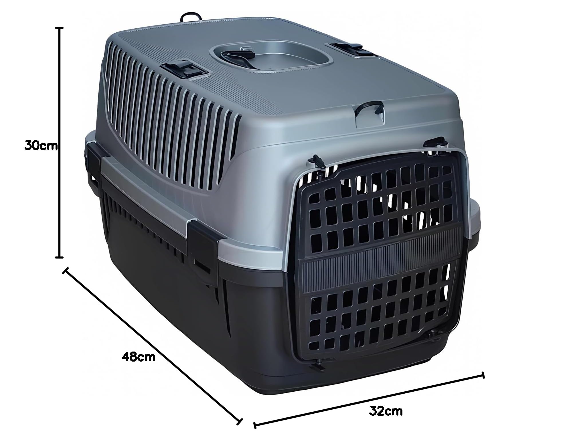 Trasportino Animale Domestico Max 6Kg. Cane Gatto con Porta in Plastica Adatto per Cinture Sicurezza Auto Ganci per Tracolla 48x32x30 cm