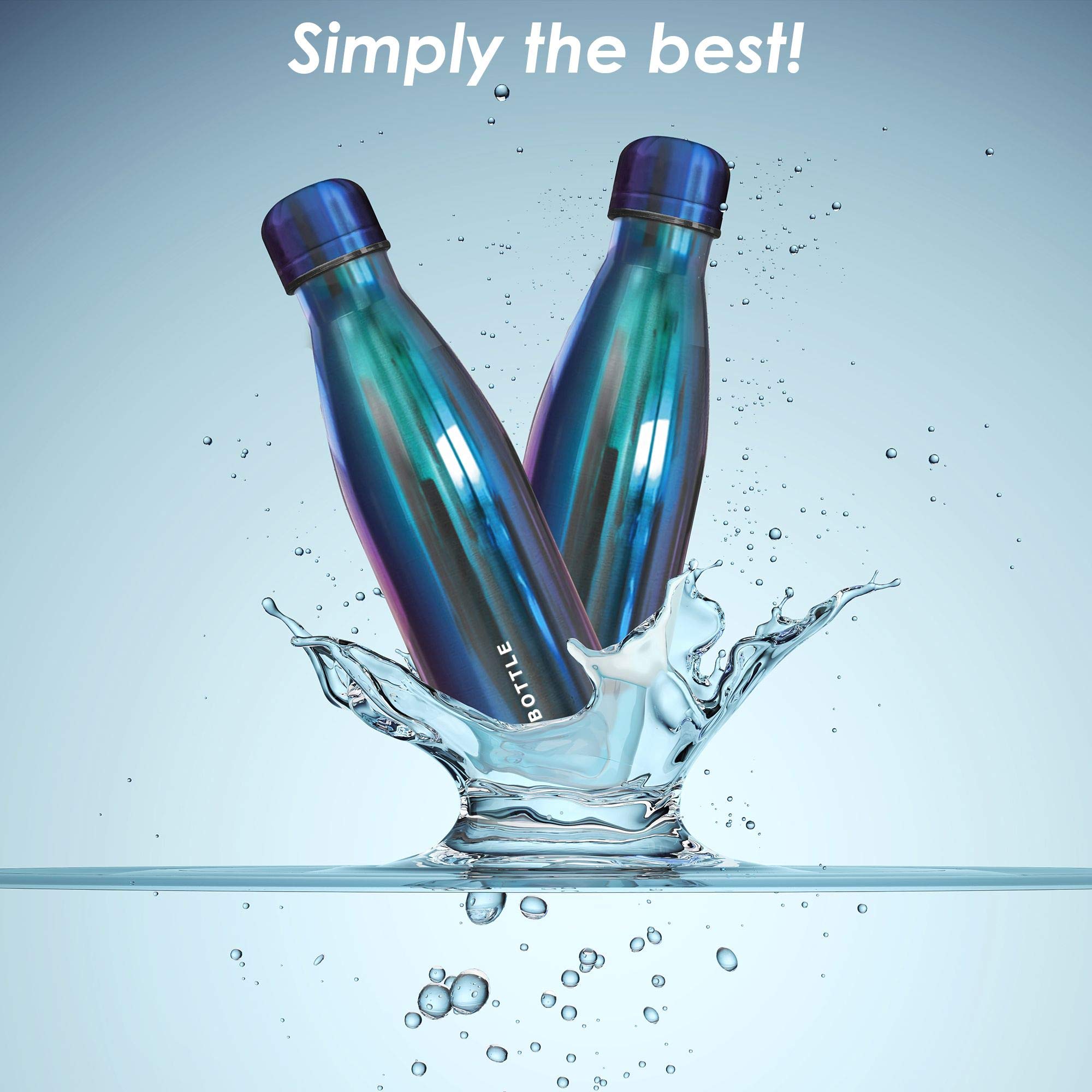 Xanadoo Edelstahl Trinkflasche Kohlensäure geeignet I Eco Thermosflasche ohne Plastik, BPA-frei & auslaufsicher I Isolierte Wasserflasche für Camping, Outdoor, Sport, Schule (blau Chrome, 500ml)