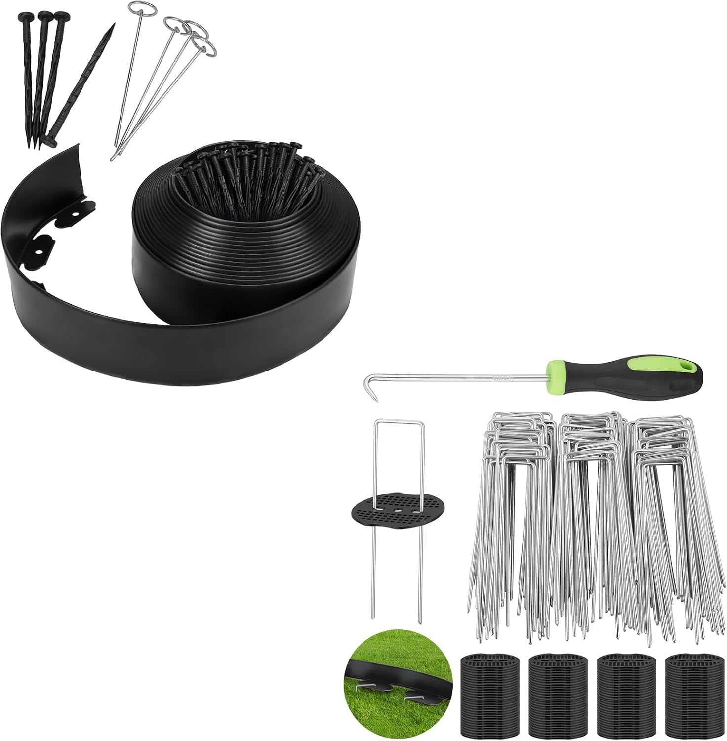 Greaner 4 Inch 40FT Garden Edging for Landscaping, 191PCS Heavy Duty Landscape Staples with Gasket Kit and Pick Hook forLawn Edging