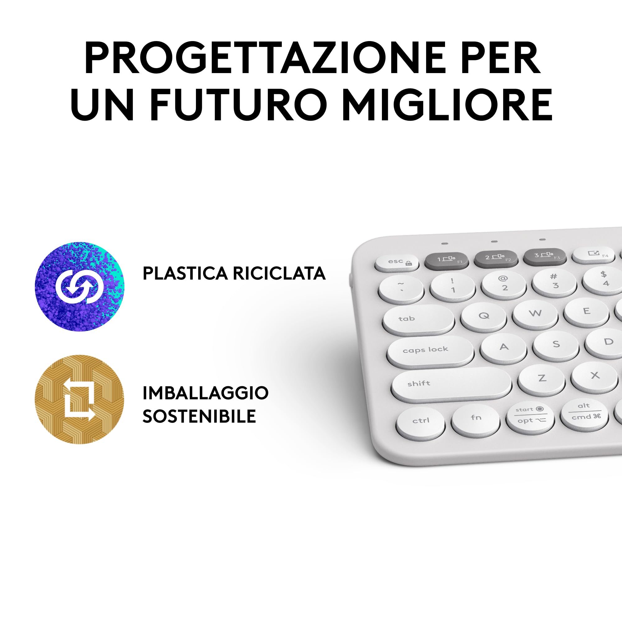 Logitech Pebble Keys 2 K380s tastiera wireless Bluetooth multidispositivo QWERTY italiano Bianco