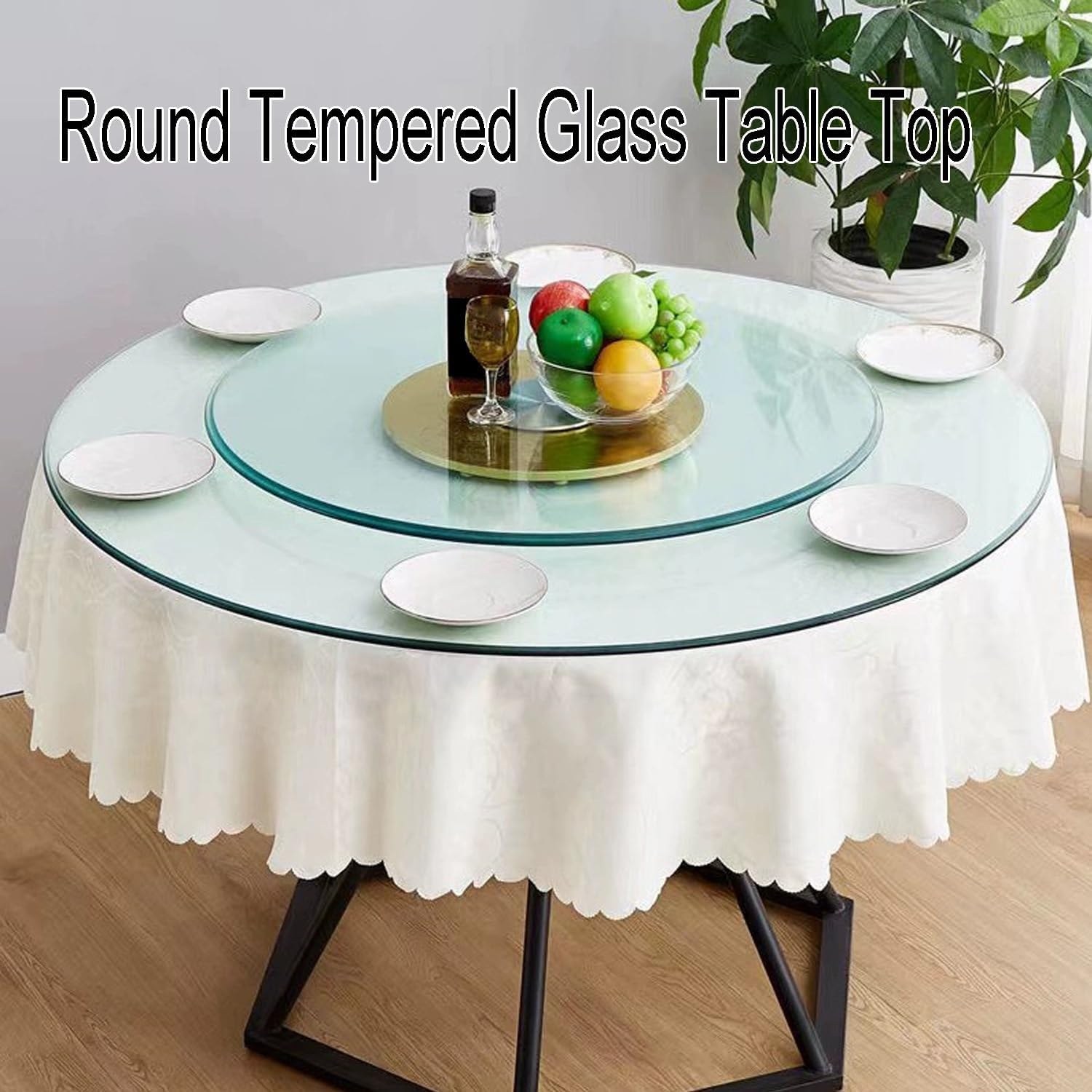 SAGIDAR Round Tempered Glass Table Round Glass Dining Table, Tempered Glass Round Table Top Round Glass Table Top,Round Wood Table Top Dining Coffee Dinner Tempered Glass Round