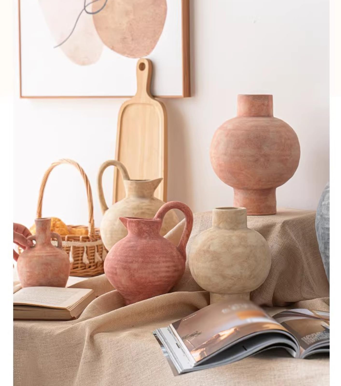Ceramiczny, nowoczesny wazon dekoracyjny, ręcznie robione wazony z różowej ceramiki, dekoracyjne wazony z terakoty na kwiaty, do salonu, na środek stołu, na stół, do wystroju domu,A