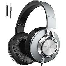 AILIHEN C90 Wired Headphones with Microphone Volume Control, Noise Reduction Foldable Comfortable Over Ear Headphones Wired Durable Nylon 3.5mm Jacket for Tablet/Chromebook/Computer/Adult/Teens(Grey)