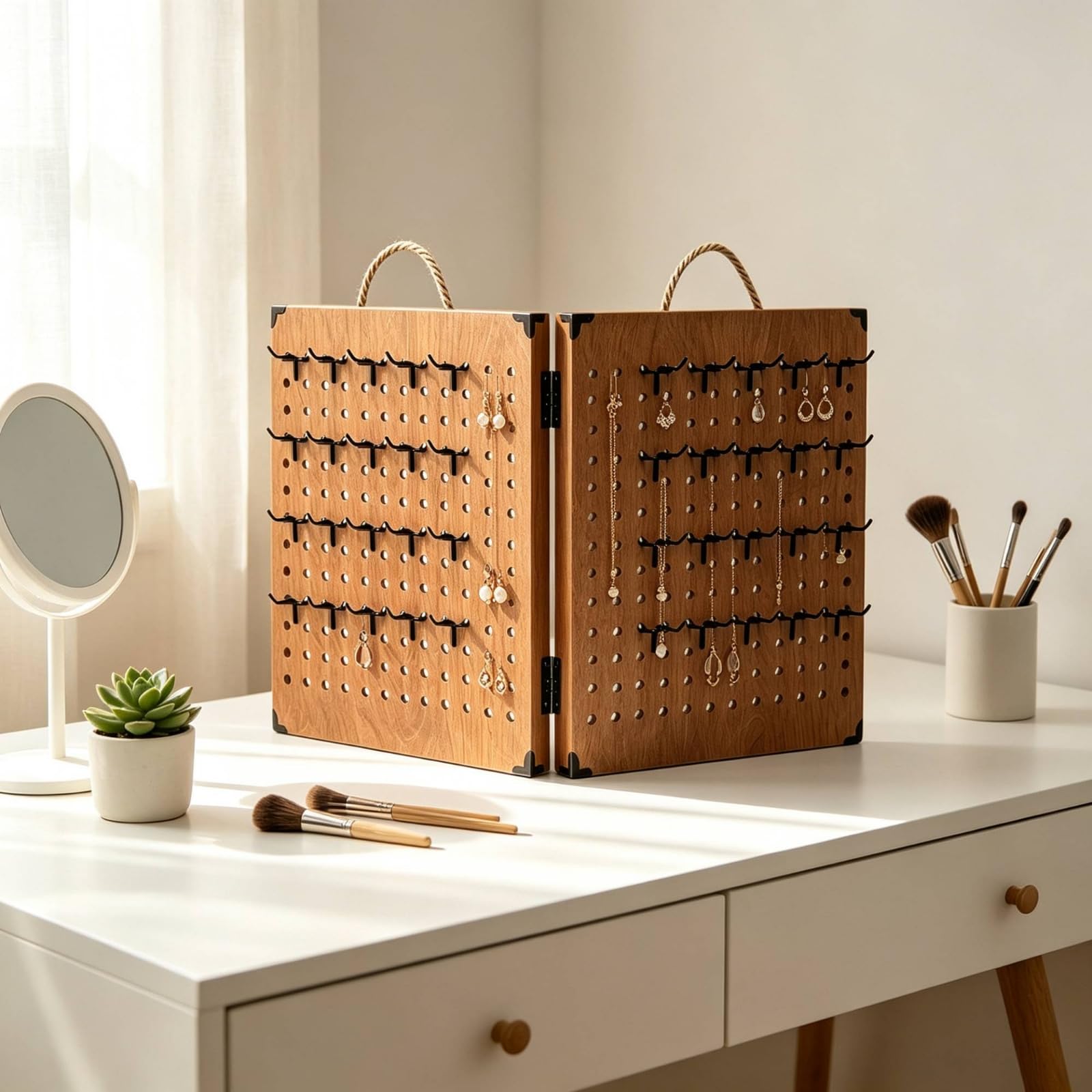 rockible Porta Gioielli Pieghevole con Ganci Portatile Espositore con Pannello Forato Compatto Espositore a Pannello Forato per Mercatini, Casa