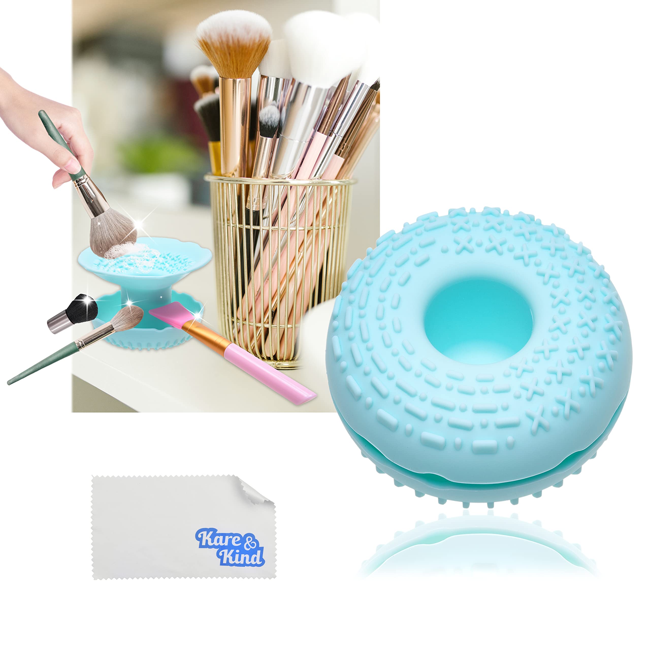 Kare & Kind Limpiador de Brochas para Maquillaje - Soporte de Brochas para Cosméticos de Silicona Multifuncional - Limpiador y Almacenador Útil para Todo Tipo de Brocha de Maquillaje