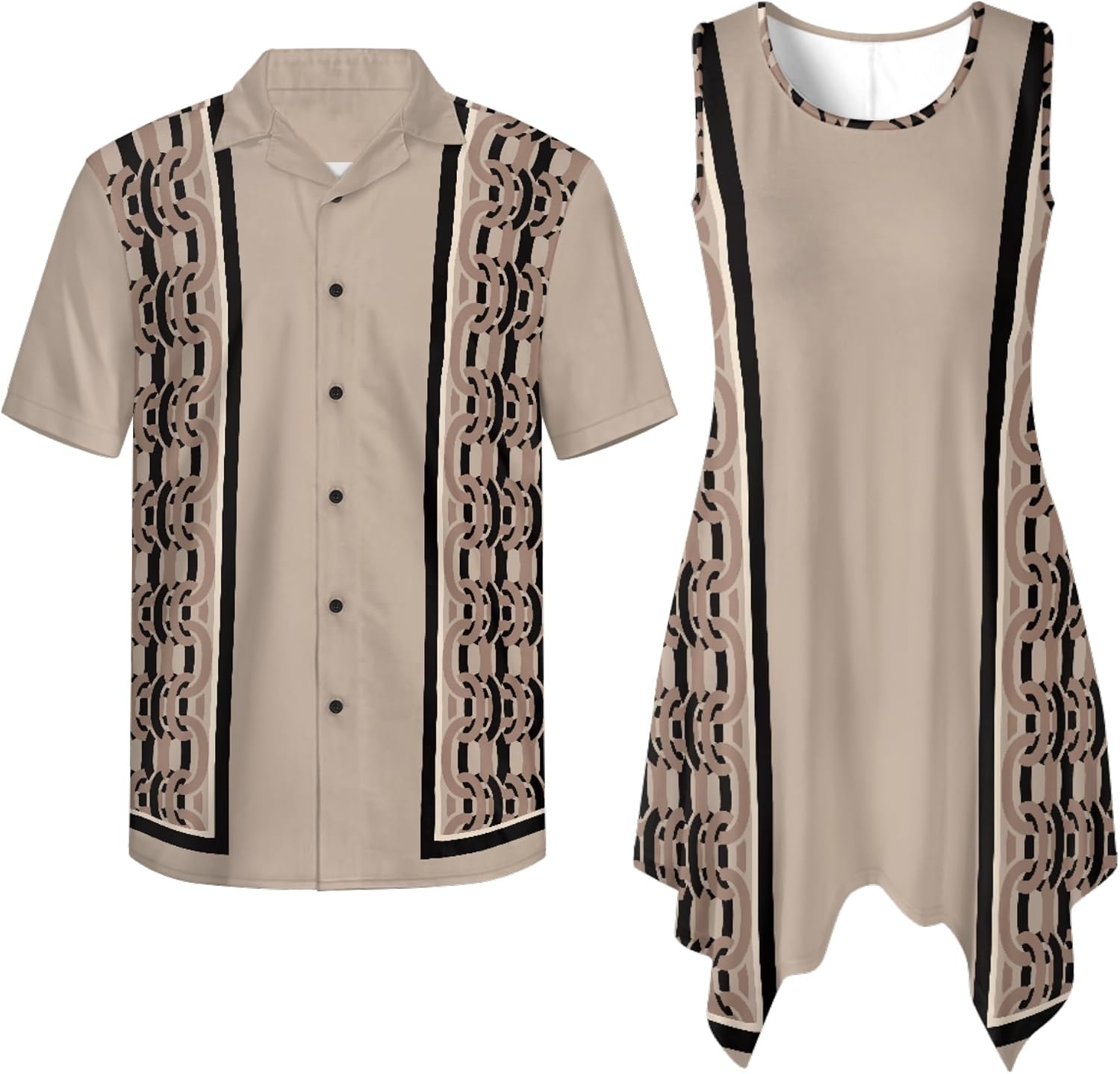 TOADDITDO Couples Matching Outfit Womens Tunic Dress Matched Mens Aloha Shirts His and Her Flared Sundress &Buttons Shirts