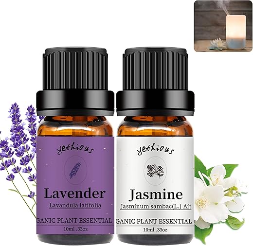 yethiousジャスミンラベンダーエッセンシャルオイルキットオーガニック100％ピュアアロマセラピーギフトオイルセット2パック