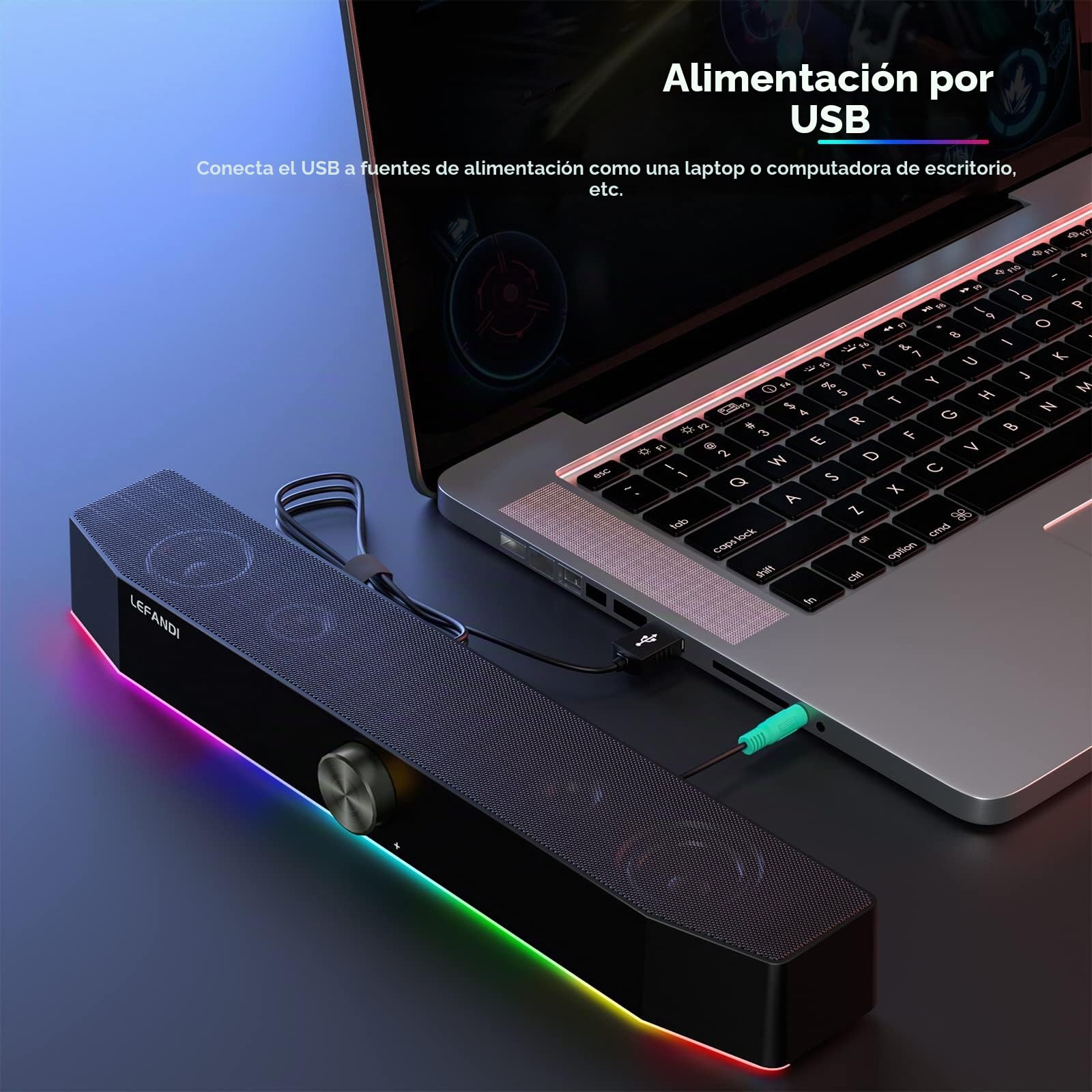 Altavoces PC Gaming Estéreo, Bluetooth 5.0, Alimentación USB, 3,5 mm Jack, para PC, Ordenador Portátil, TV - Negro