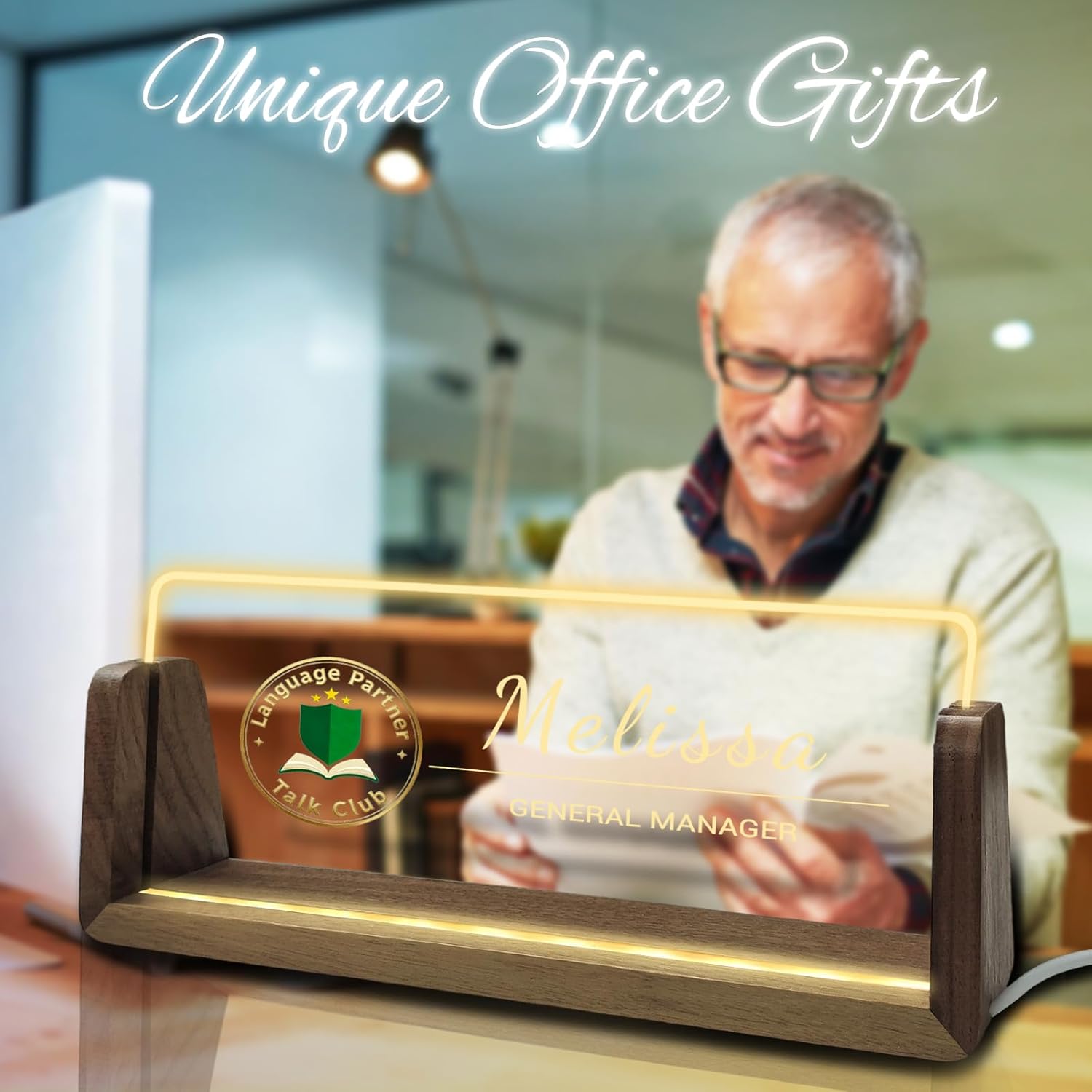 Custom Desk Name Plate Personalized Light Up Acrylic Name Plate Sign for Desks Customized Office Gifts for Boss Teacher Coworkers Manager Office Sign Decor for Women Men Design 2 - Image 6